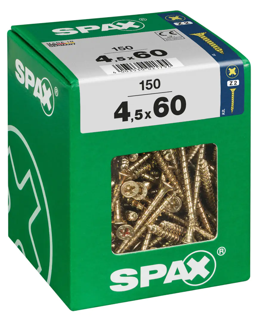 Spax Universalschrauben 4.5 x 60 mm PZ 2 - 150 Stk. Spax Universalschrauben 4.5 x 60 mm PZ 2 - 150 Stk.