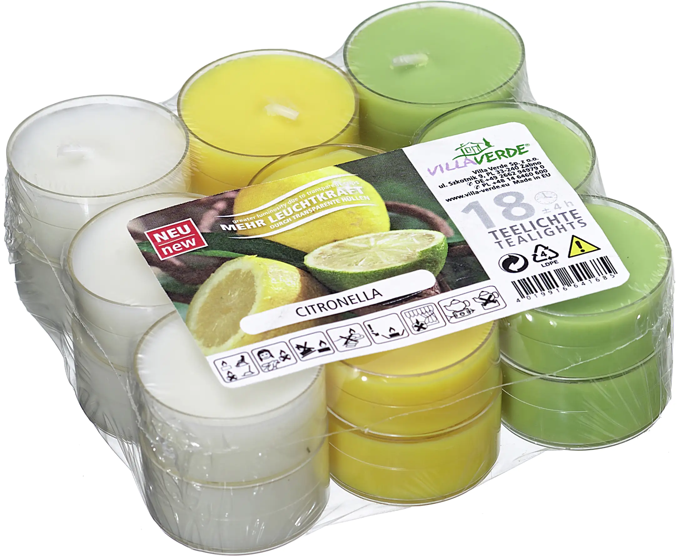 Villa Verde Duftteelichter Citronella, Höhe: 1,7 cm, Ø 3,8 cm, 18er Pack Villa Verde Duftteelichter Citronella, Höhe: 1,7 cm, Ø 3,8 cm, 18er Pack