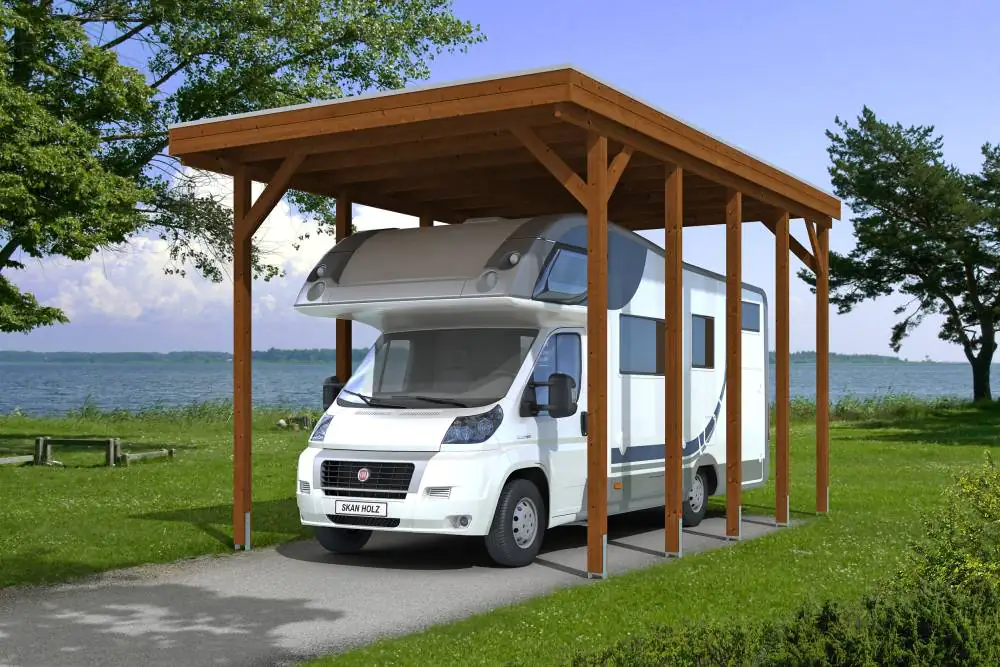 SKAN HOLZ Carport Friesland Caravan 397 x 708 cm, lasiert in Nussbaum