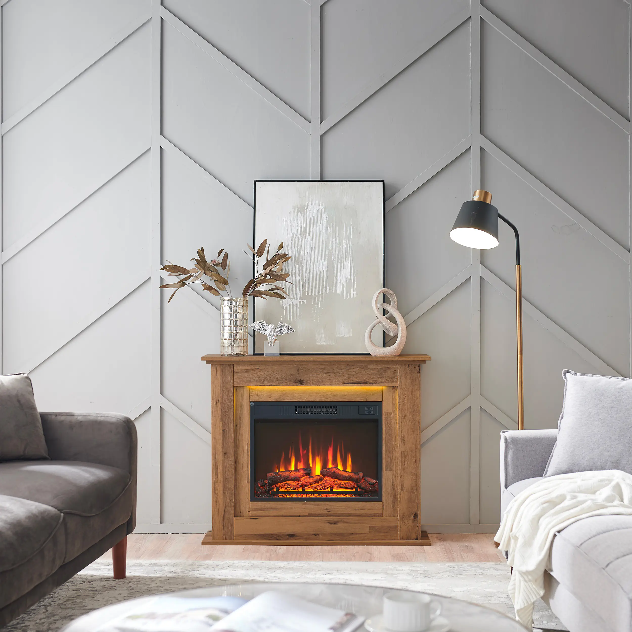 Elektrokamin BALDERIA Finn - Standkamin, Heizung 2000W - Dunkle Eiche