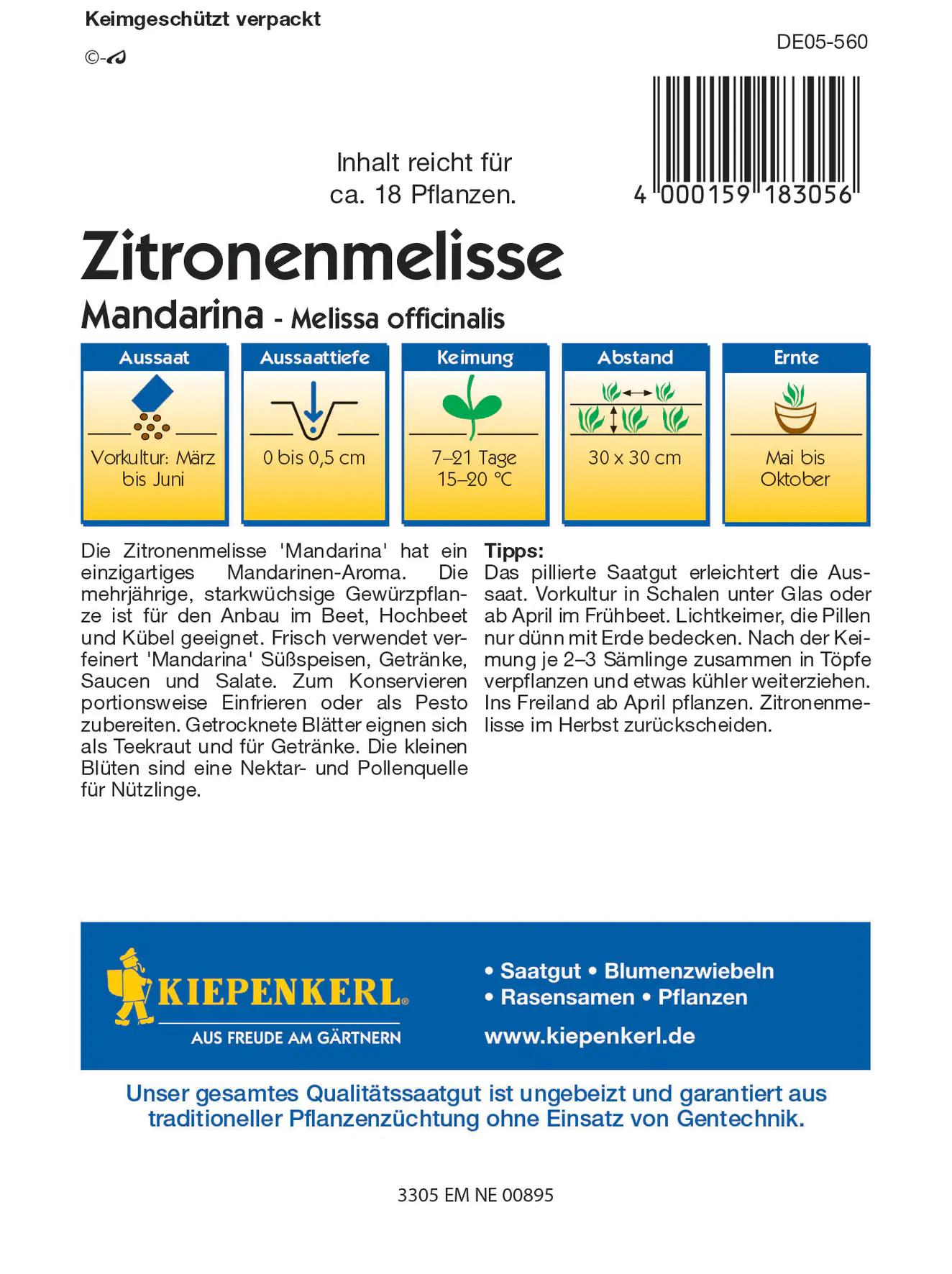 Kiepenkerl Zitronenmelisse Mandarina Pillensaat Kiepenkerl Zitronenmelisse Mandarina Pillensaat