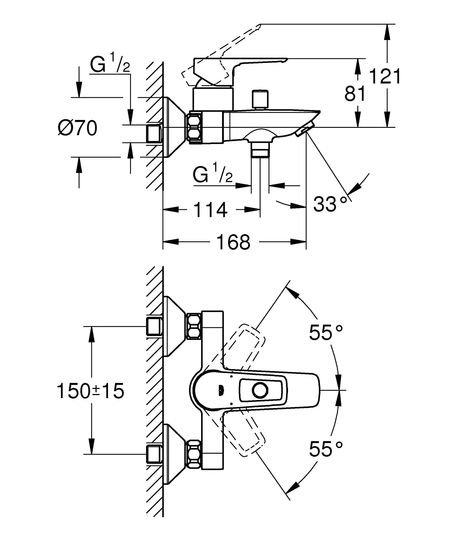 Grohe Start Loop Einhand-Wannenbatterie, 1/2", chrom, mit langlebiger Oberfläche