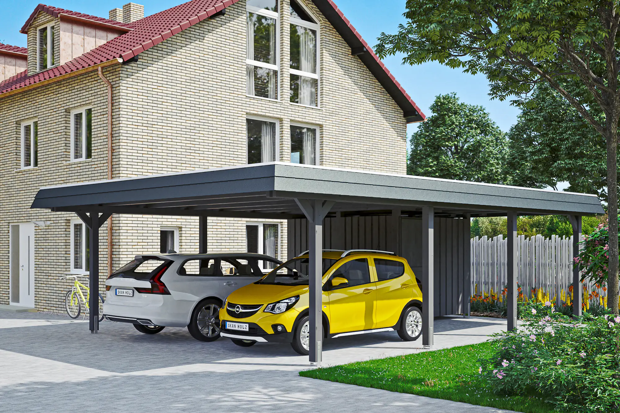 SKAN HOLZ Carport Wendland mit Abstellraum 630 x 879 cm mit EPDM-Dach