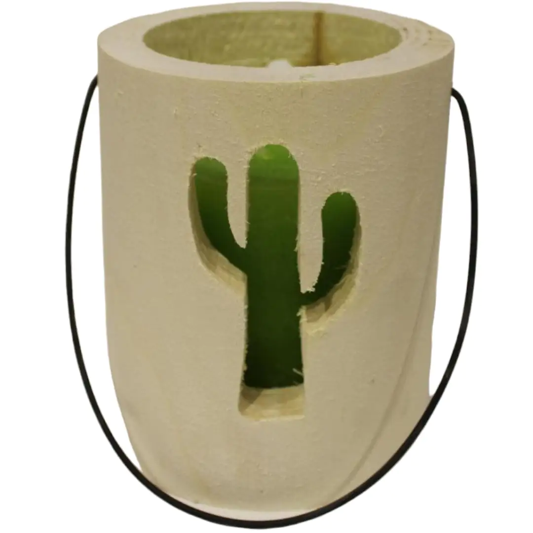 House of Rustic Windlicht aus Holz Kaktus grün Ø 13 x 15 cm