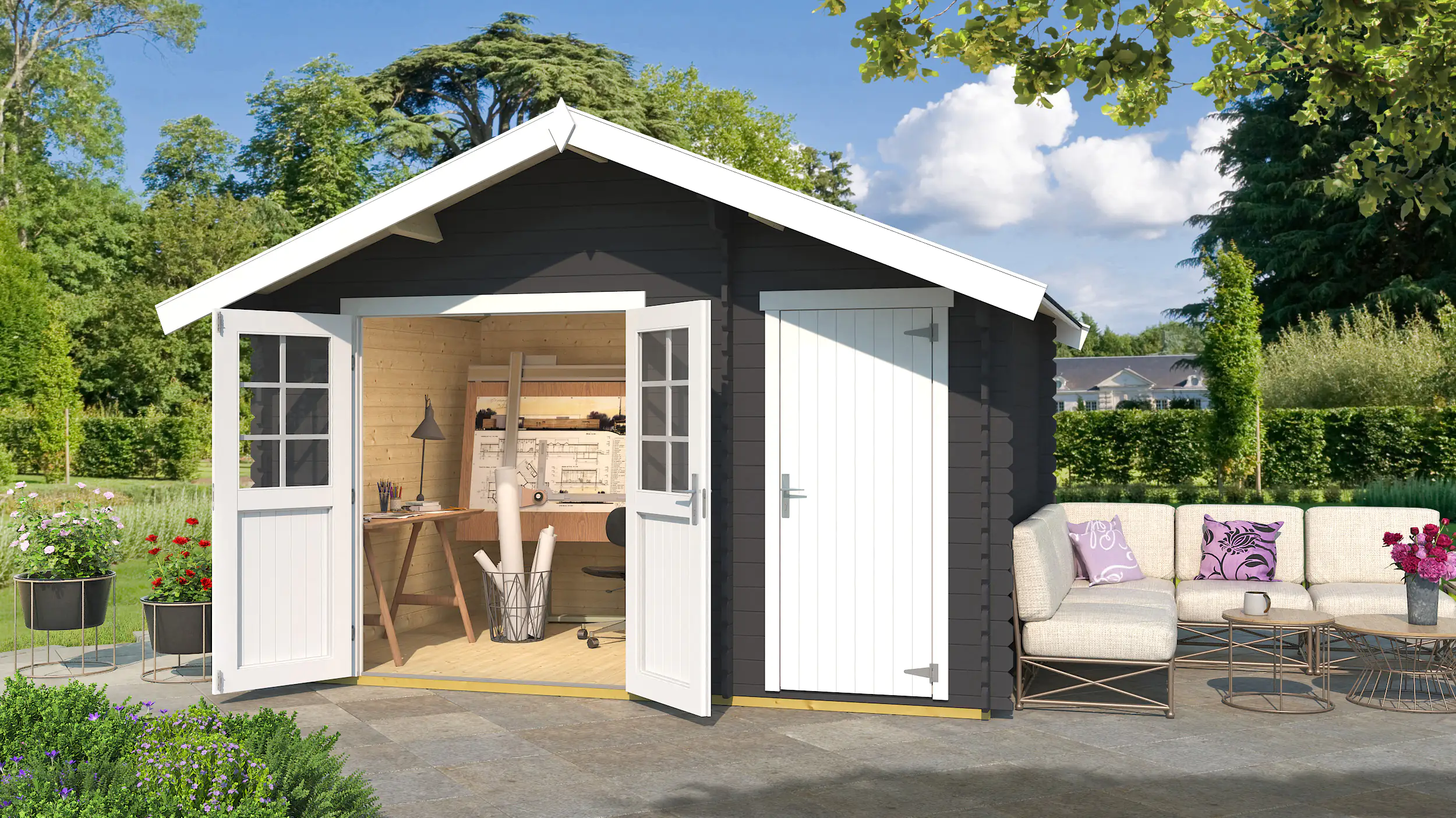 Weka Gartenhaus Luisa 370 x 250 cm anthrazit mit Fußboden kaufen