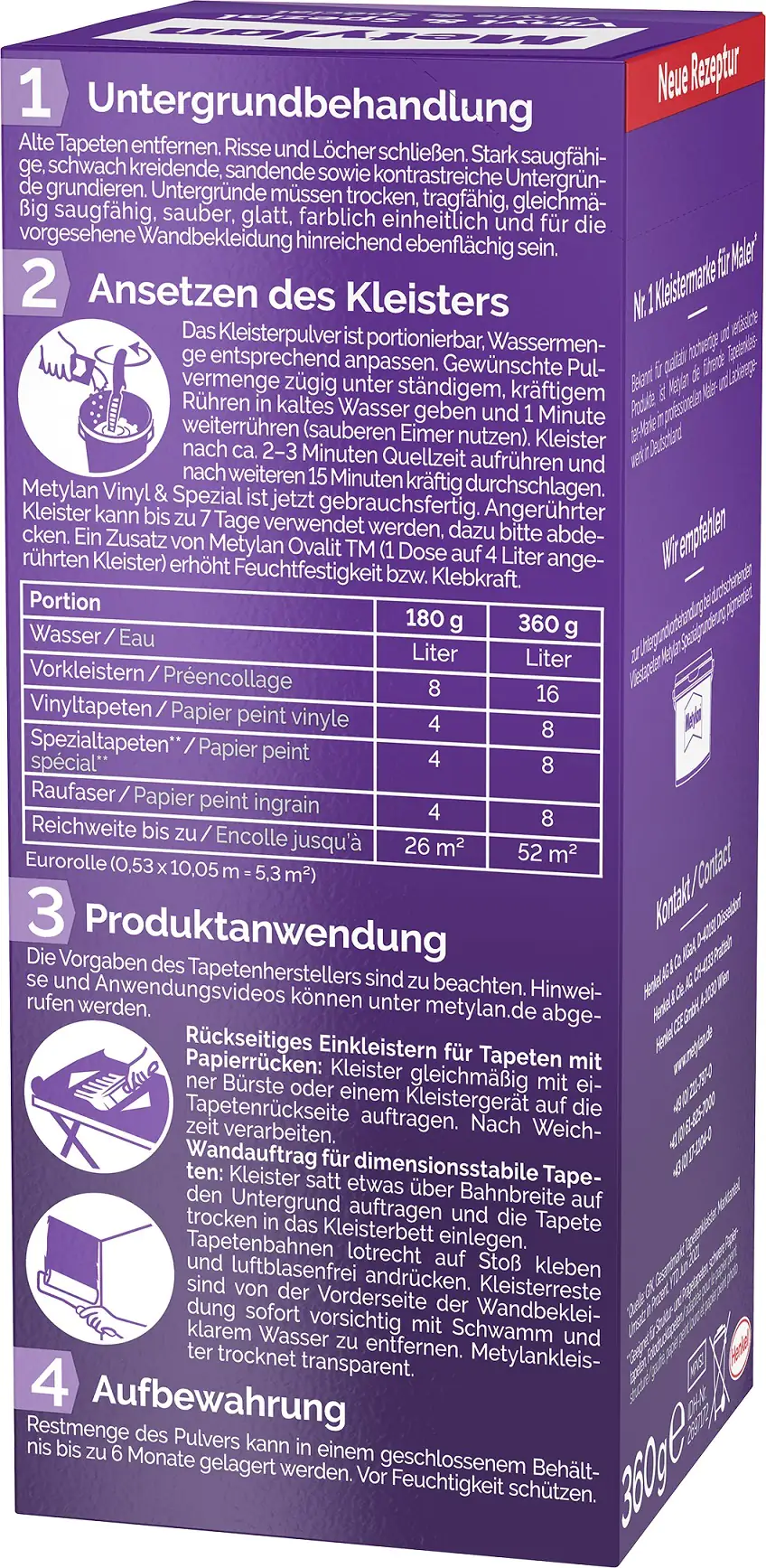 Metylan Vinyl & Spezial Tapetenkleister 360 g Paket, trocknet transparent