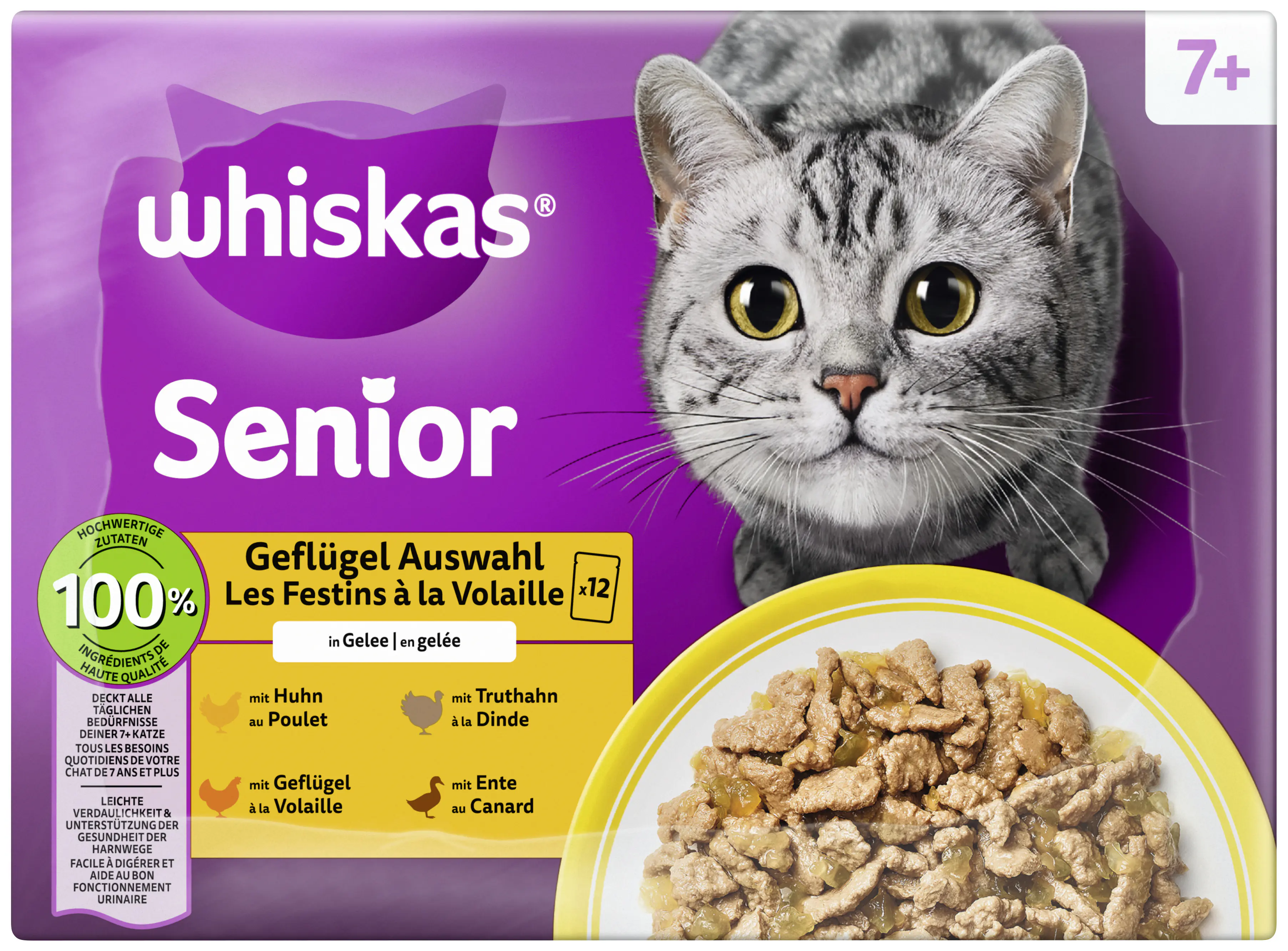 Whiskas Multipack Senior 7+ Geflügelauswahl in Gelee Katzenfutter 12 x 85 g