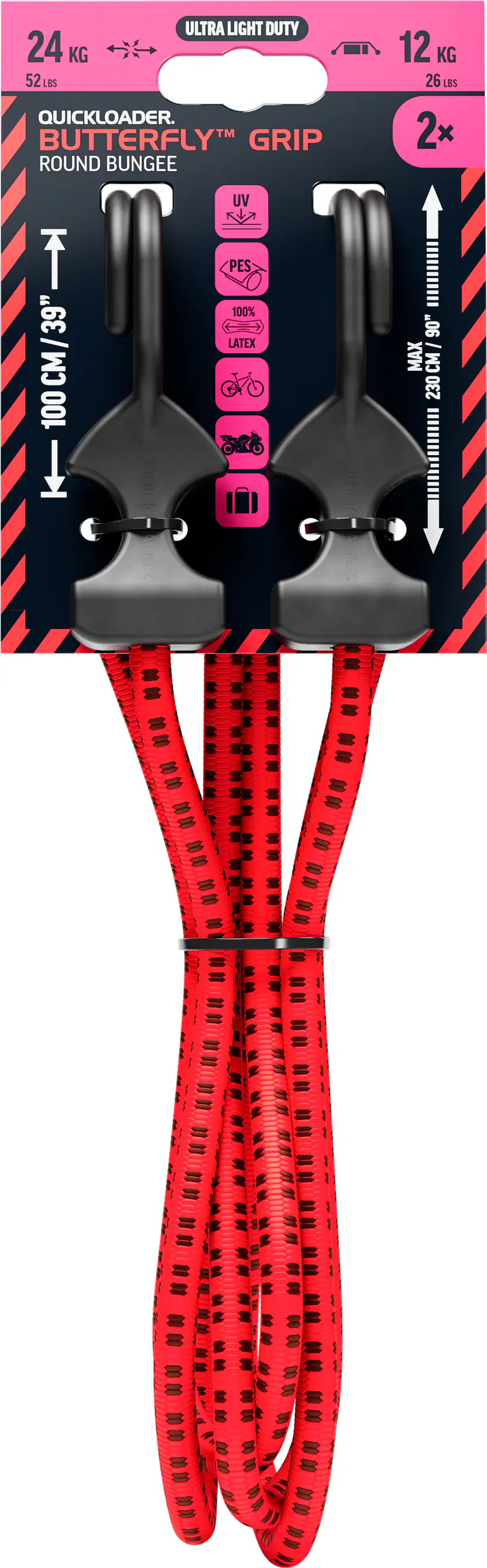 QUICKLOADER® Gummiseil Butterfly Bungee 8 mm x 100 cm 2 Stück rot