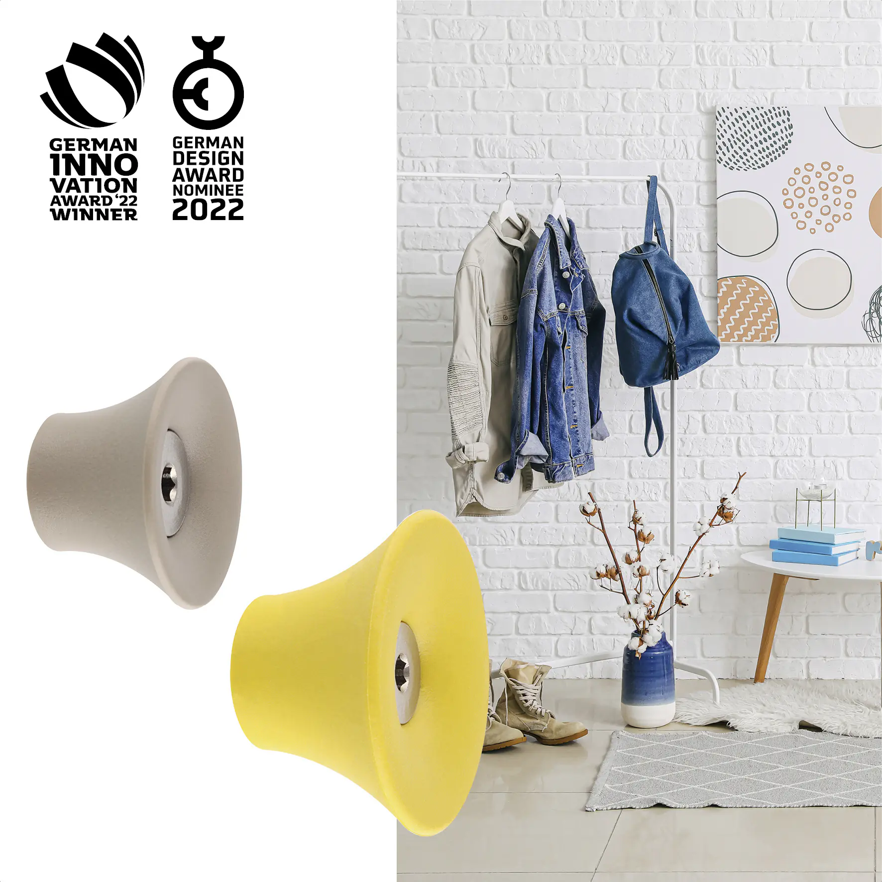 Wagner Wandhaken-Set hooks4home Tulip Tragkraft bis 2 kg Kunststoff gelb taupe 4 Stück Wagner Wandhaken-Set hooks4home Tulip Tragkraft bis 2 kg Kunststoff gelb taupe 4 Stück