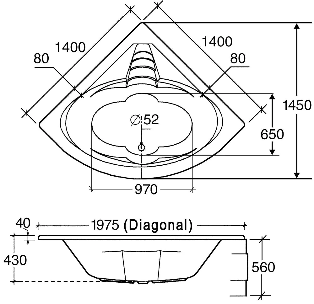Ottofond Eckwanne Cascade 140 x 140 cm, weiß
