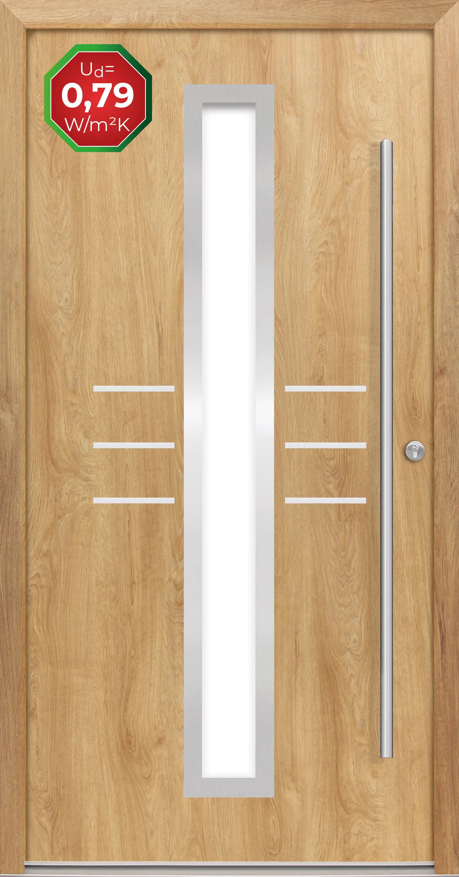 Splendoor Haustür Passivedoor Premium B07 Eiche Natur DIN Rechts 110 x 210 cm