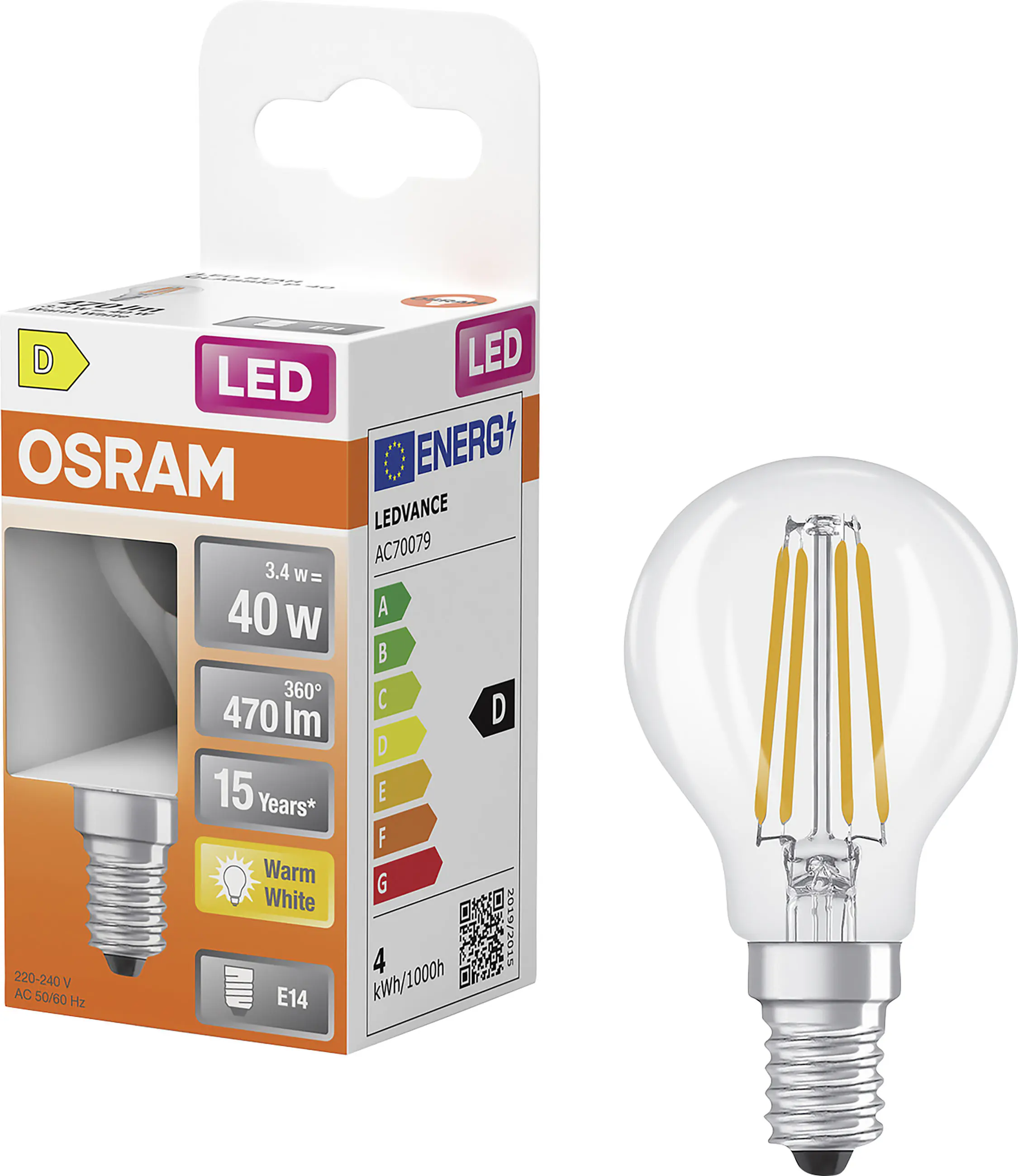 Osram LED Leuchtmittel E14 Star Classic 3,4W klar warmweiß