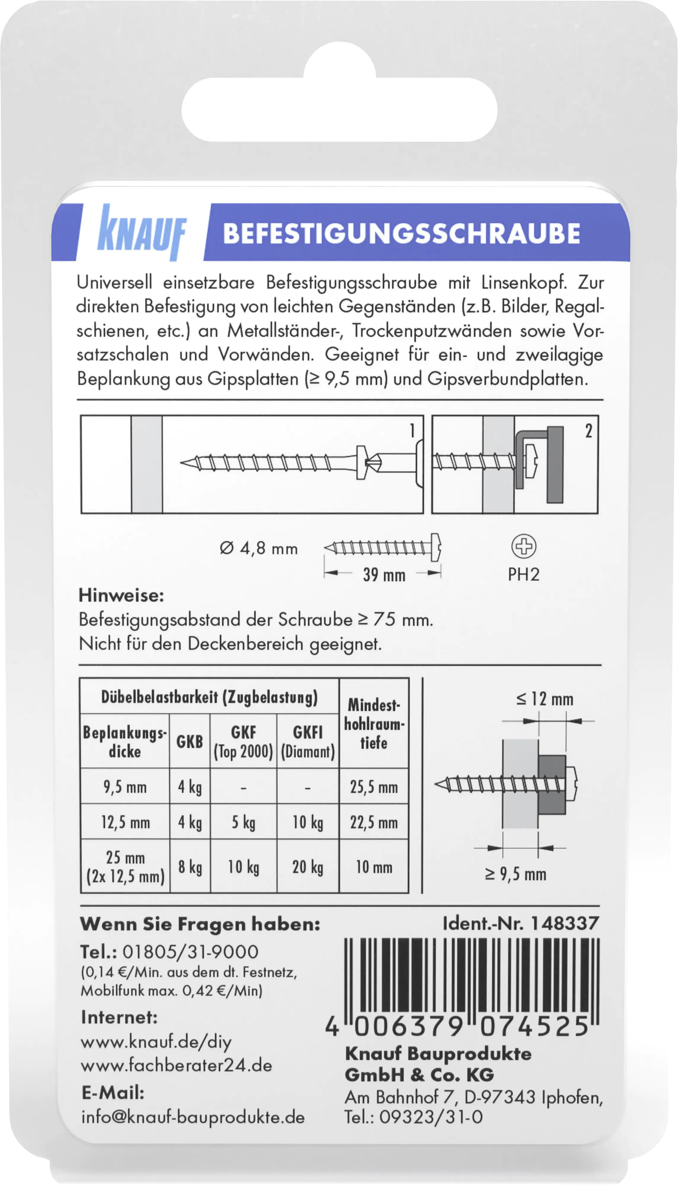 Knauf Befestigungsschrauben 4,8 x 35 mm, 20 Stück