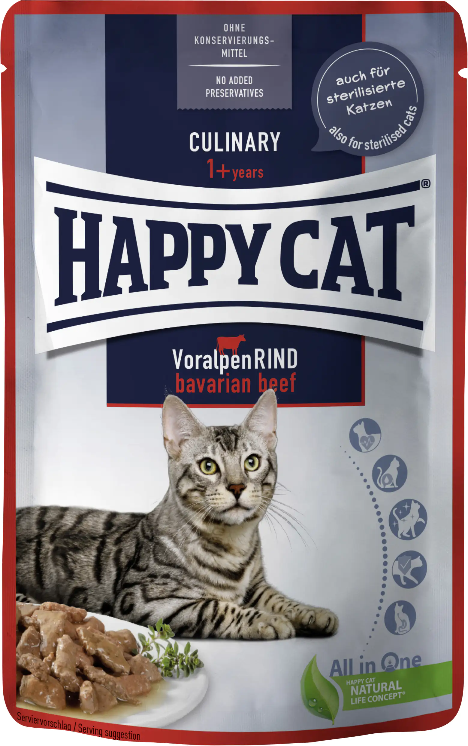 HappyCat Katzenfutter Culina Voralpen Rind 85 g Pouch 85 g, Culina