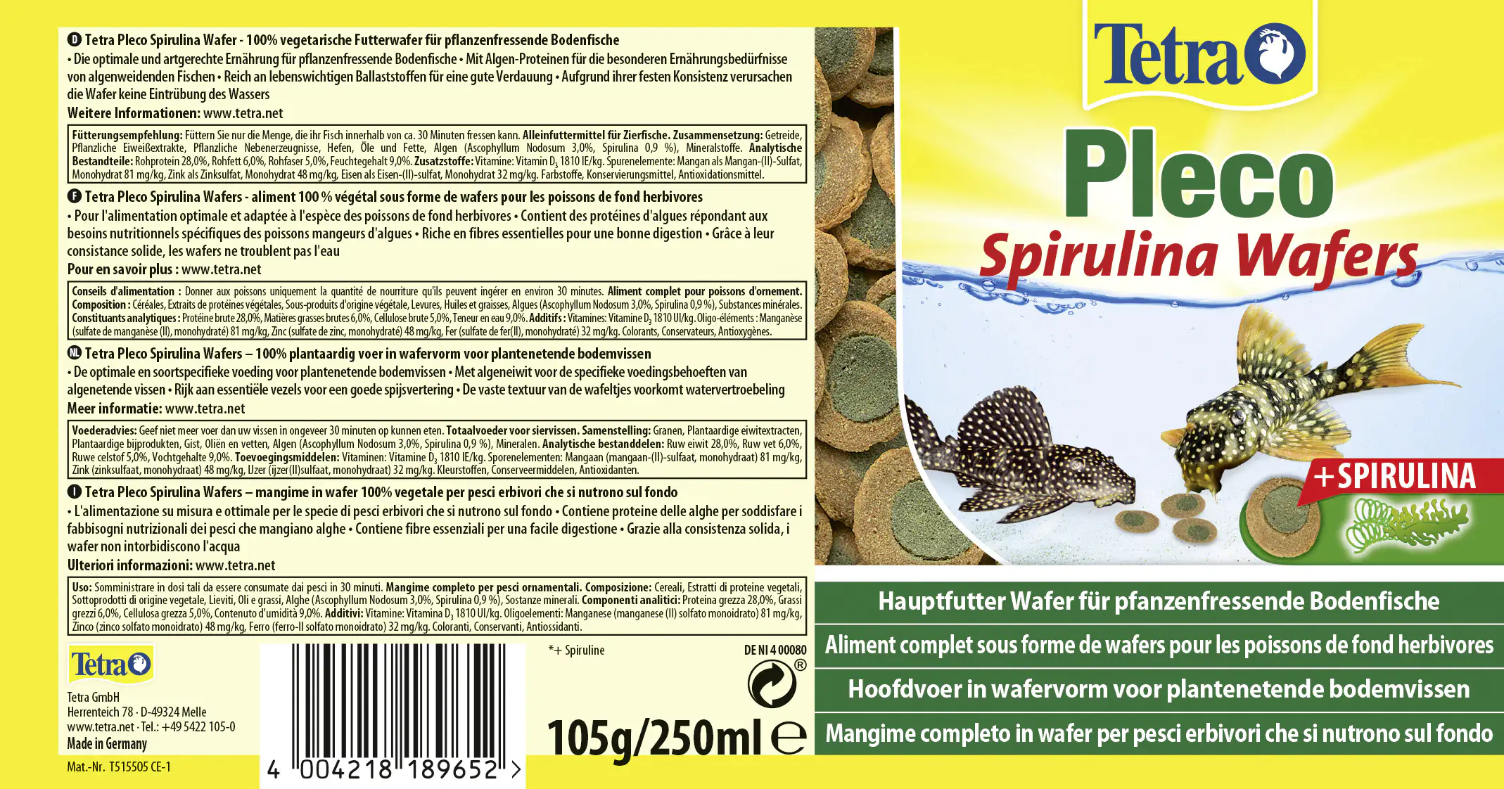 Tetra Pleco Algae Wafers 250 ml Tetra Pleco Algae Wafers 250 ml