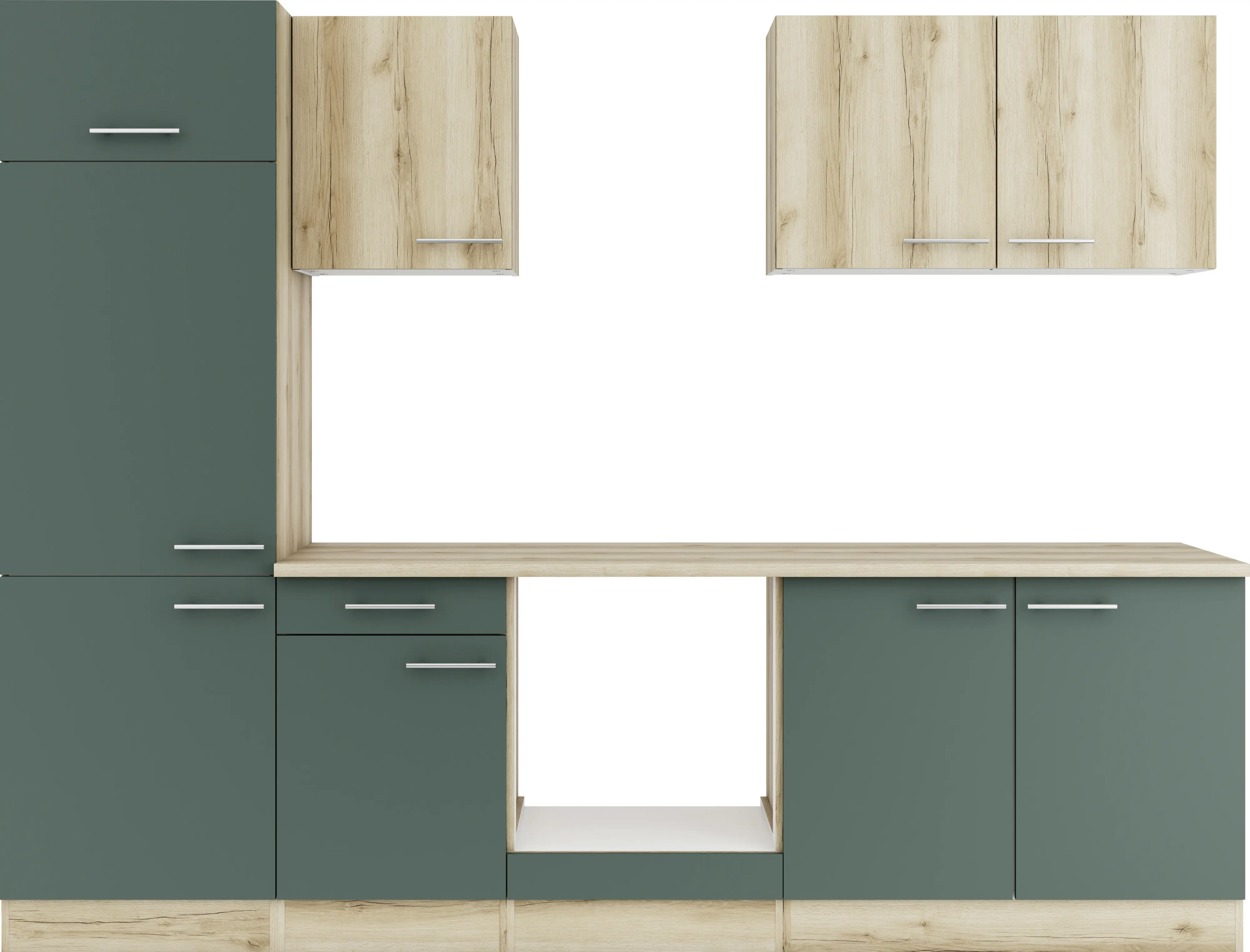 Optifit Küchenzeile Livorno 290/Savona 405 ohne Geräte wildeiche/steingrün 270 cm