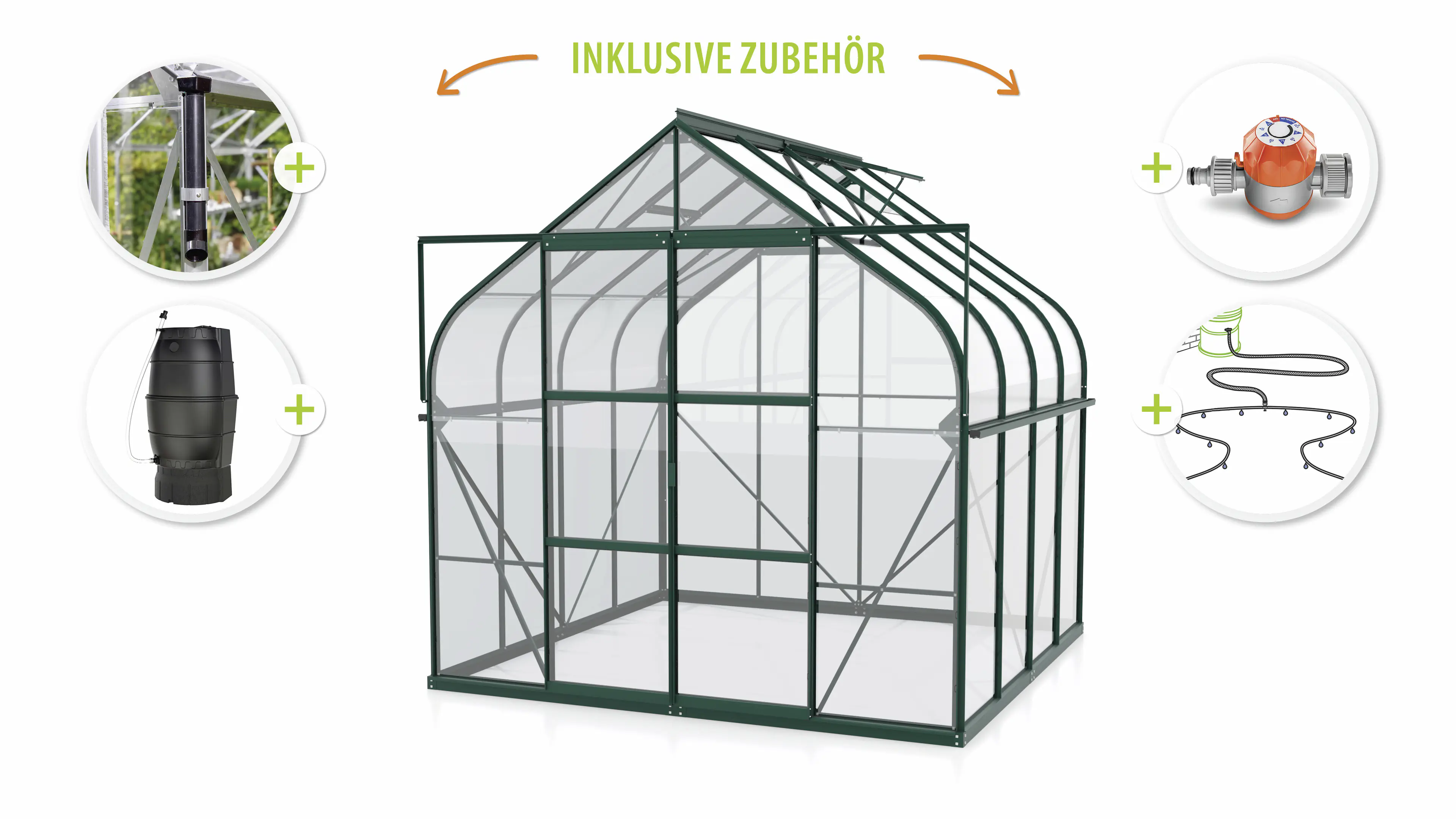 Vitavia Gewächshaus-Set Dione 8300 ESG 3 mm smaragd 254 x 317 cm 