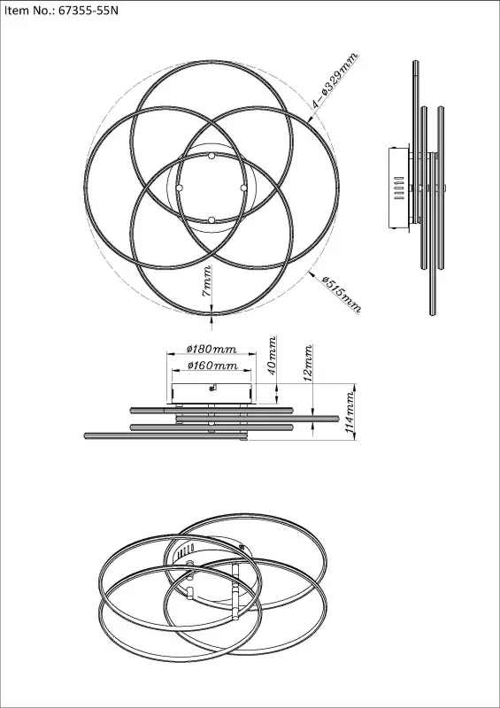 Globo Deckenleuchte Kombos 51,5 x 11,4 cm Ø x H nickel matt warmweiß