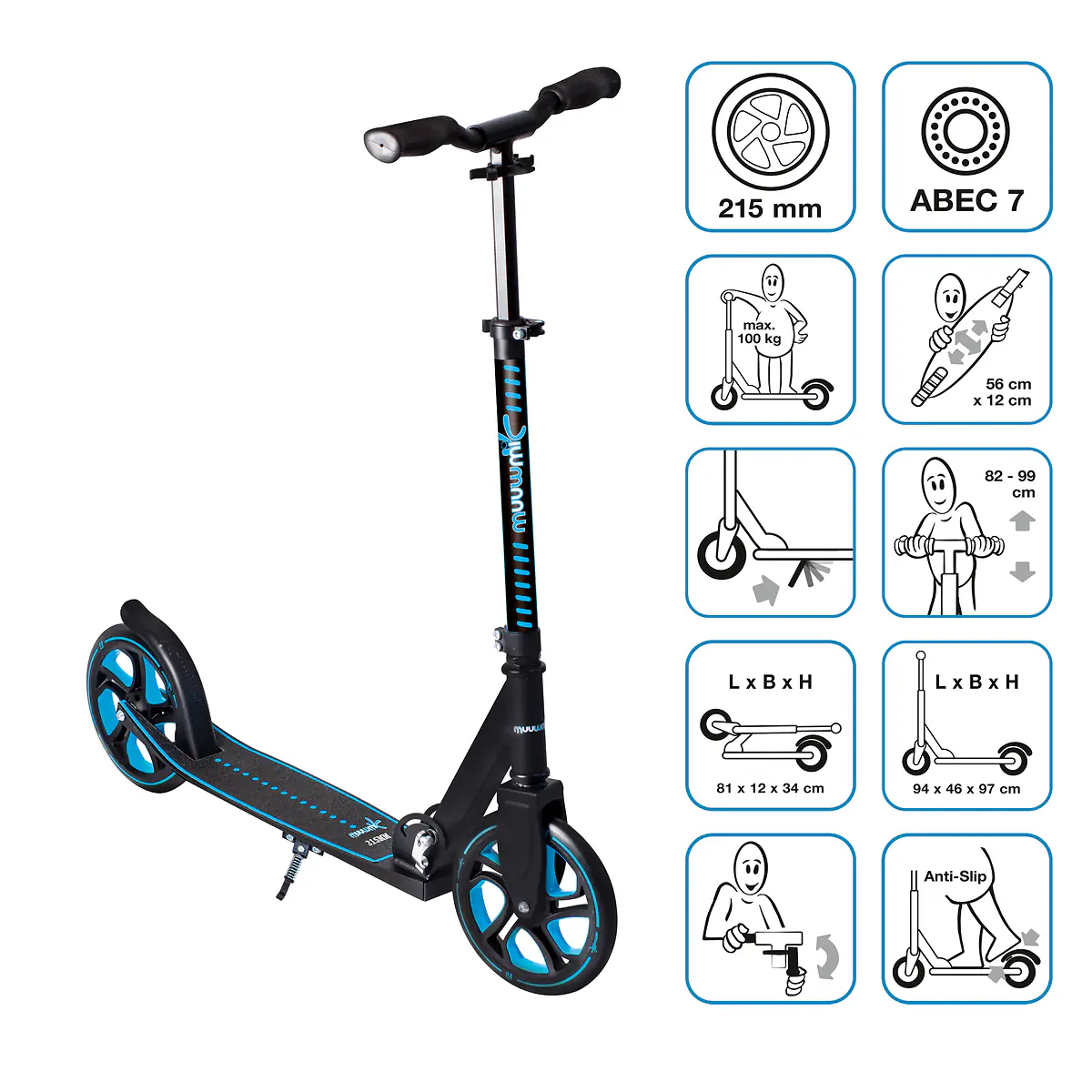 Muuwmi Scooter für Kinder Pro schwarz/blau