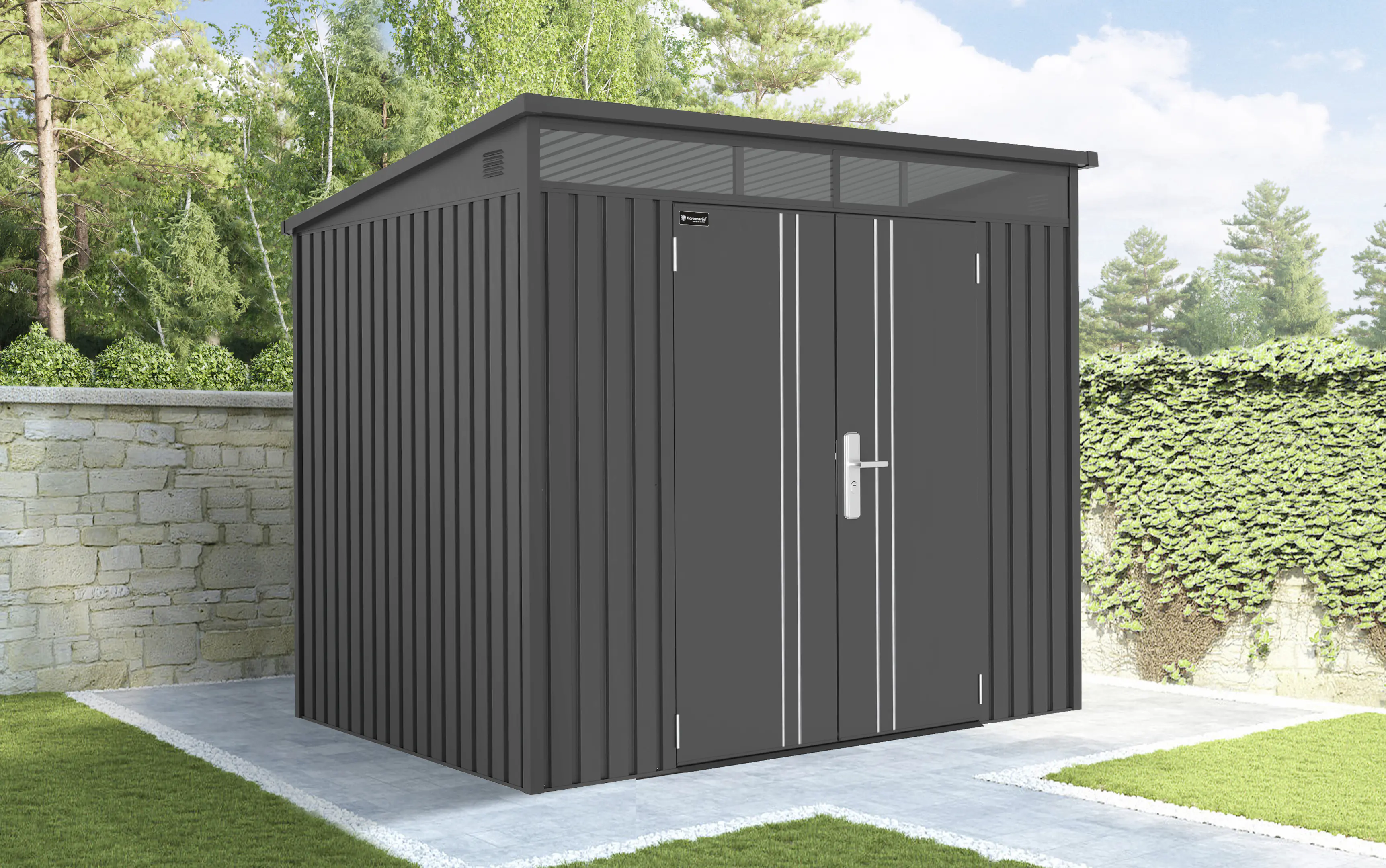 Floraworld Gerätehaus Premium schwarz-metallic 244 x 200 x 201 cm