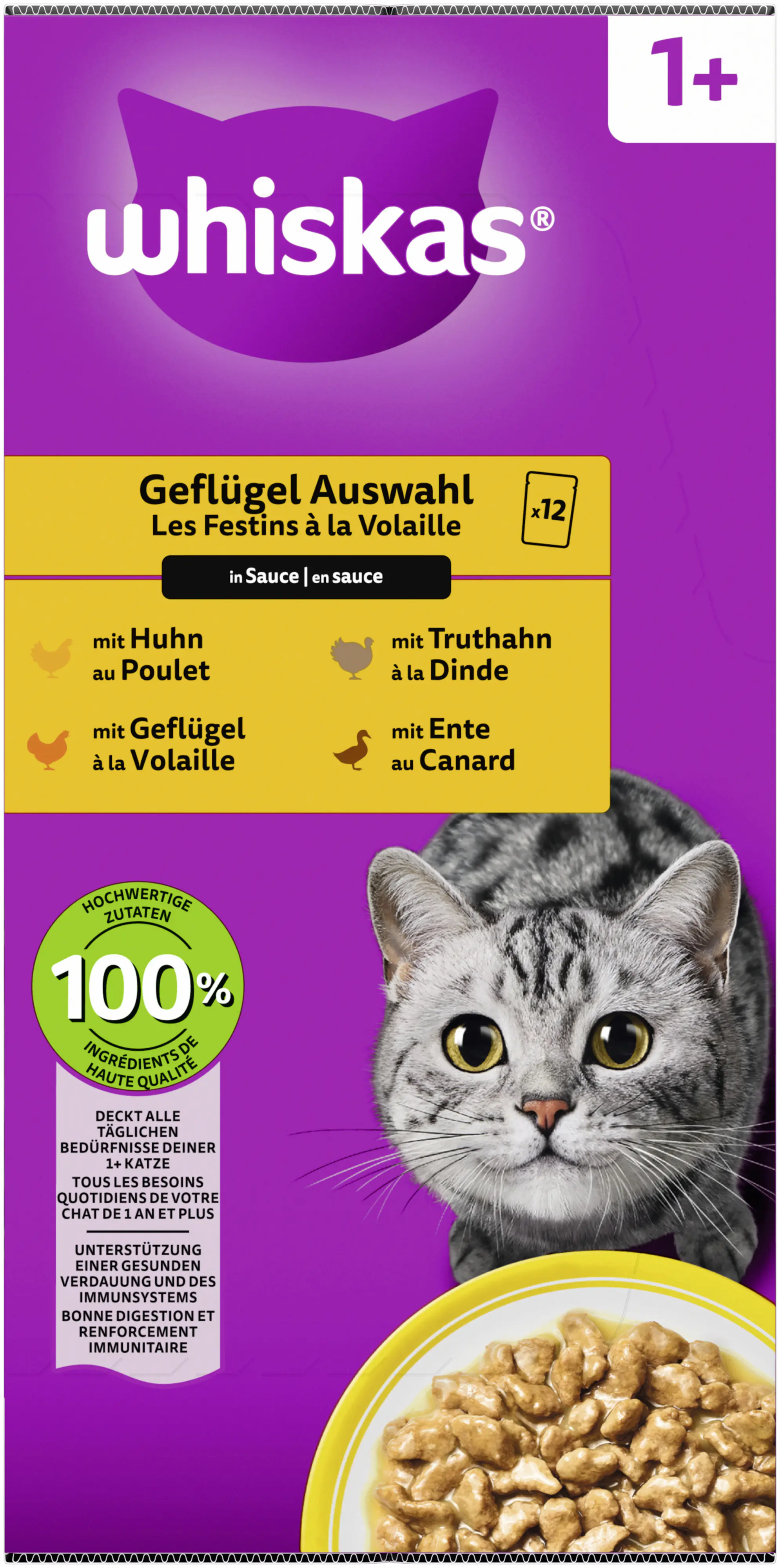 Whiskas Multipack Geflügelauswahl in Sauce Katzenfutter 12 x 85 g