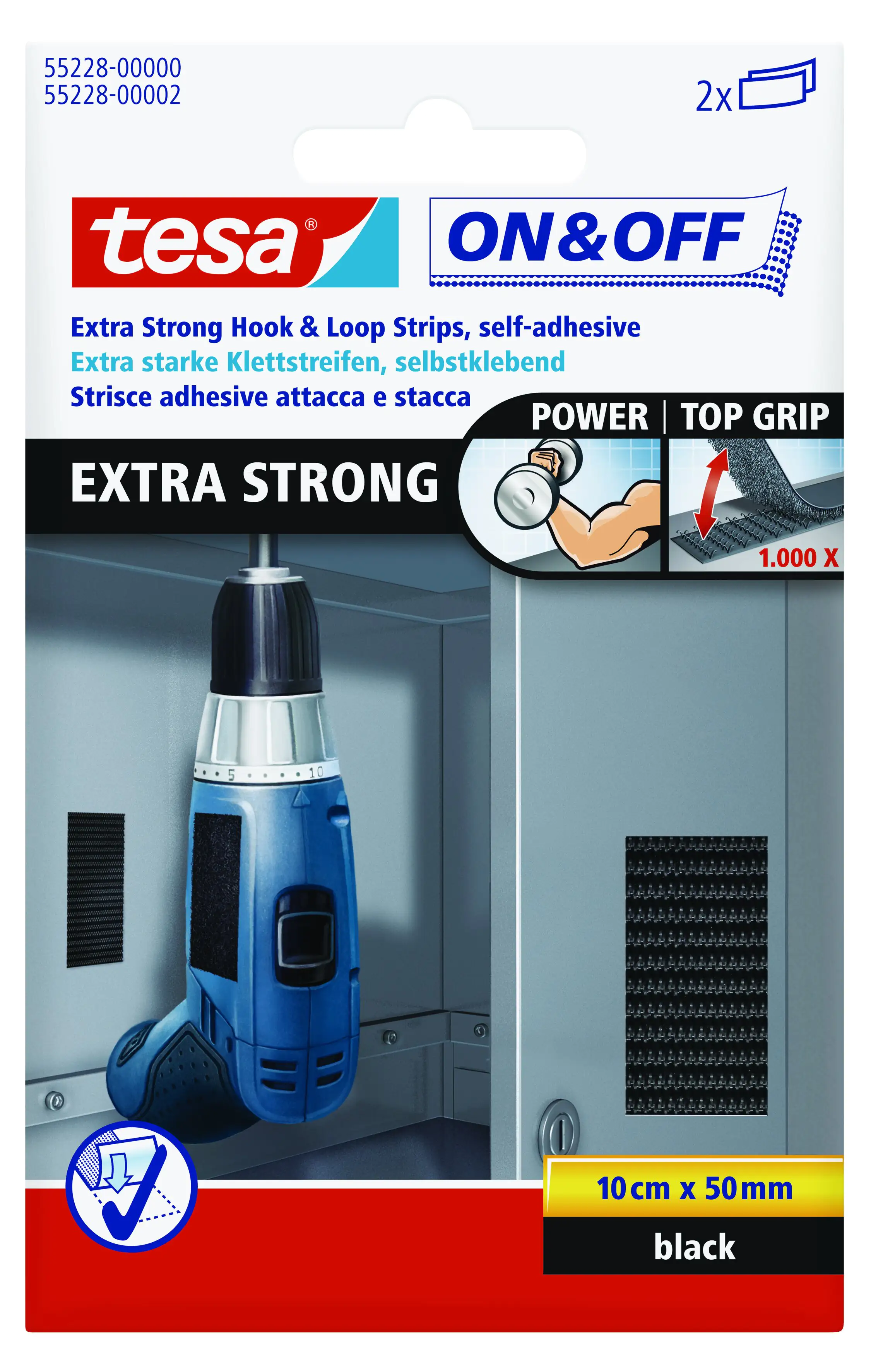 tesa Klettstreifen 10 cm x 50 mm, schwarz