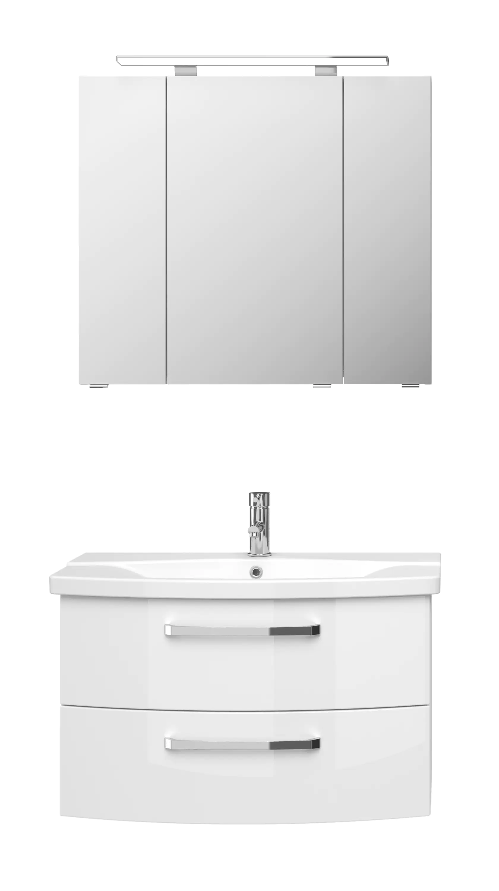 4017026107237_1 Pelipal Badmöbel-Set 4010 Weiß Hgl/Weiß Glanz mit Keramik-Waschtisch + LED-Leuchte 84 cm