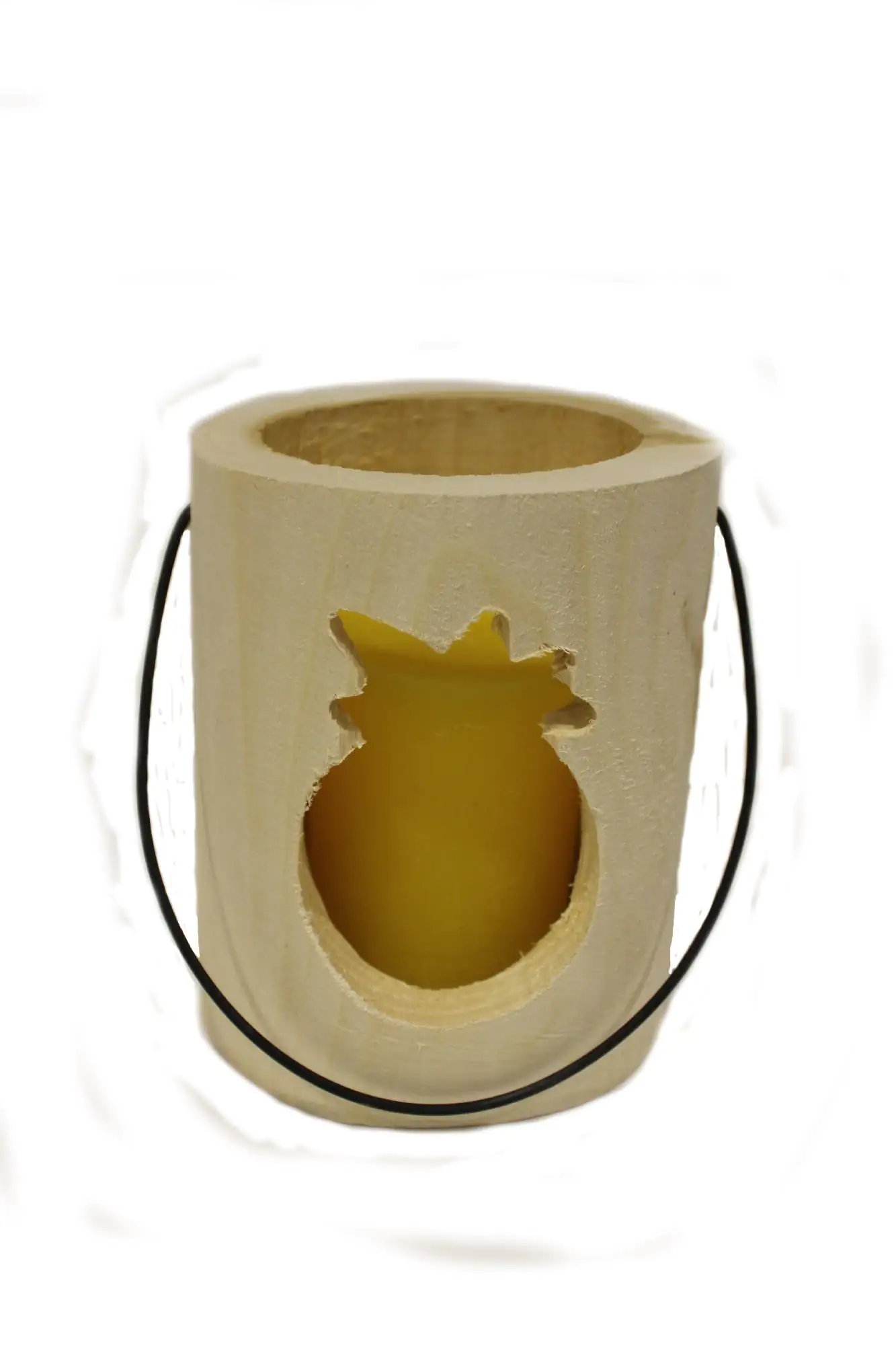 House of Rustic Windlicht aus Holz Ananas gelb Ø 13 x 15 cm