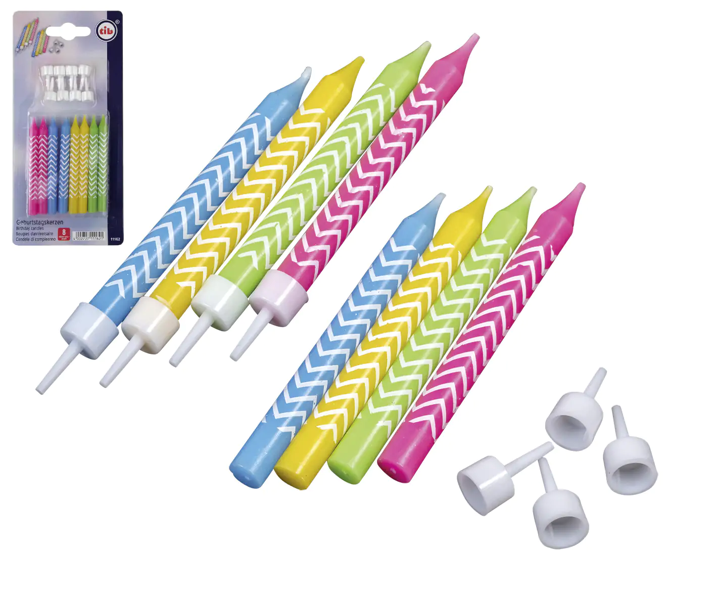4002727111621 TIB Heyne Geburtstagskerzen mit Halter 8 Stück