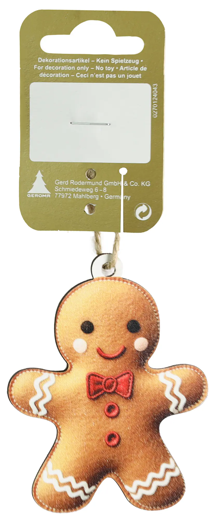 Dekoanhänger Lebkuchenmann Holz 8 cm braun-weiß-rot