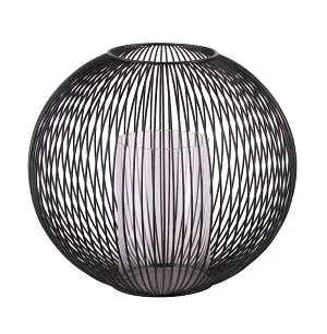 TrendLine Deko Eisen-Glas Windlicht rund Ø 27 x 24 cm schwarz
