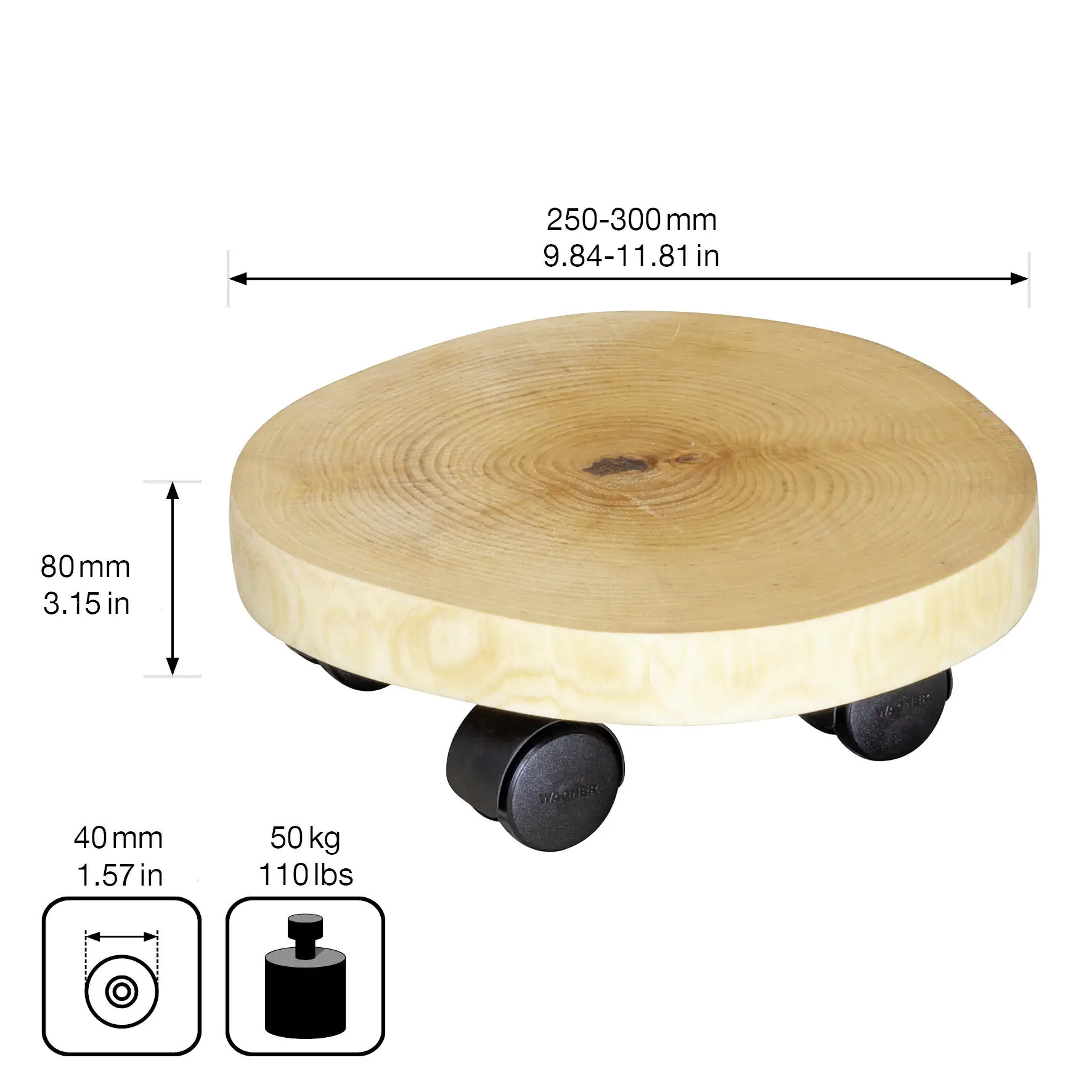 WAGNER Pflanzenroller Baumstamm rund Ø 25-30 cm Tragkraft bis max. 50 kg