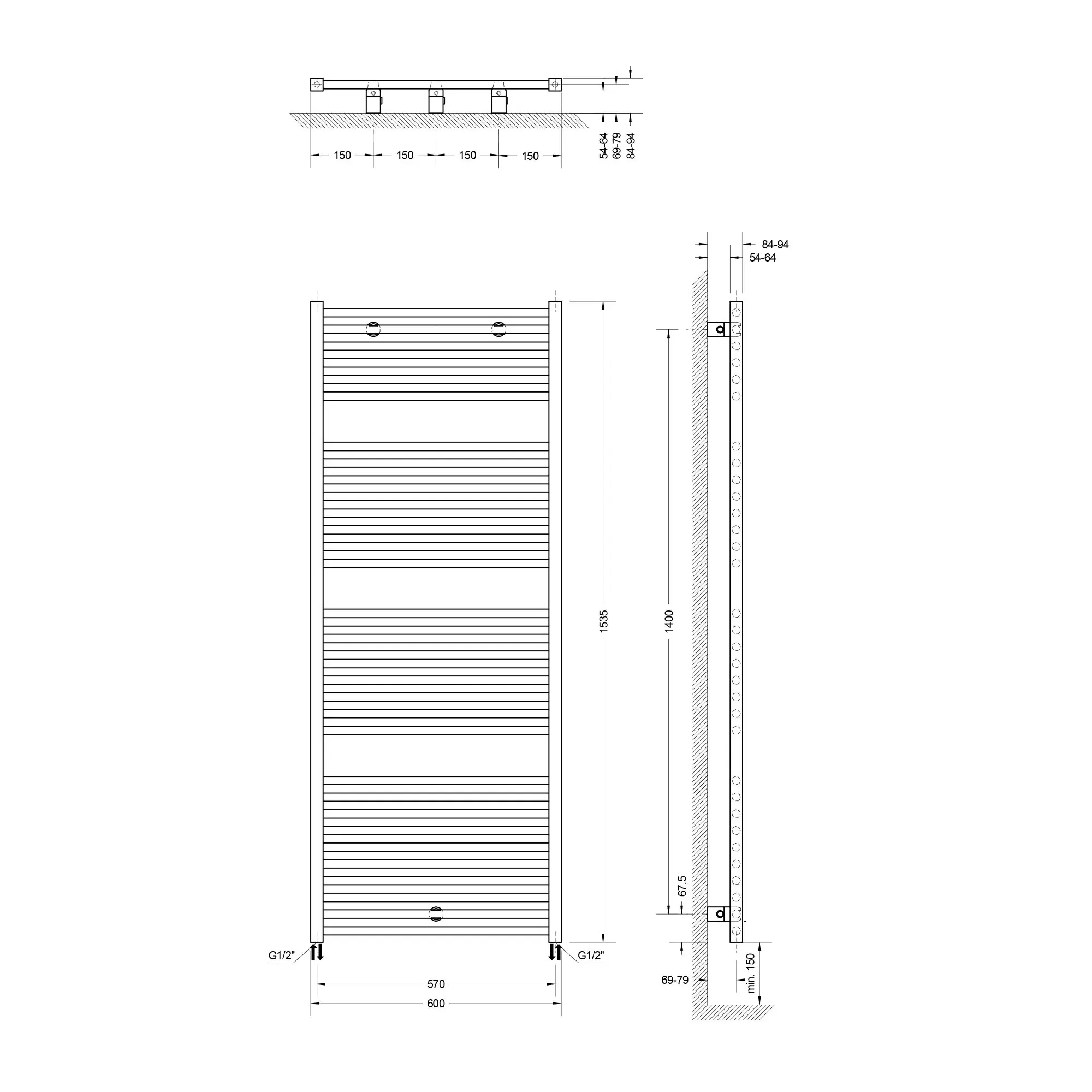 Schulte Design-Heizkörper Turbo 153,5 x 60 cm mattschwarz 823 W