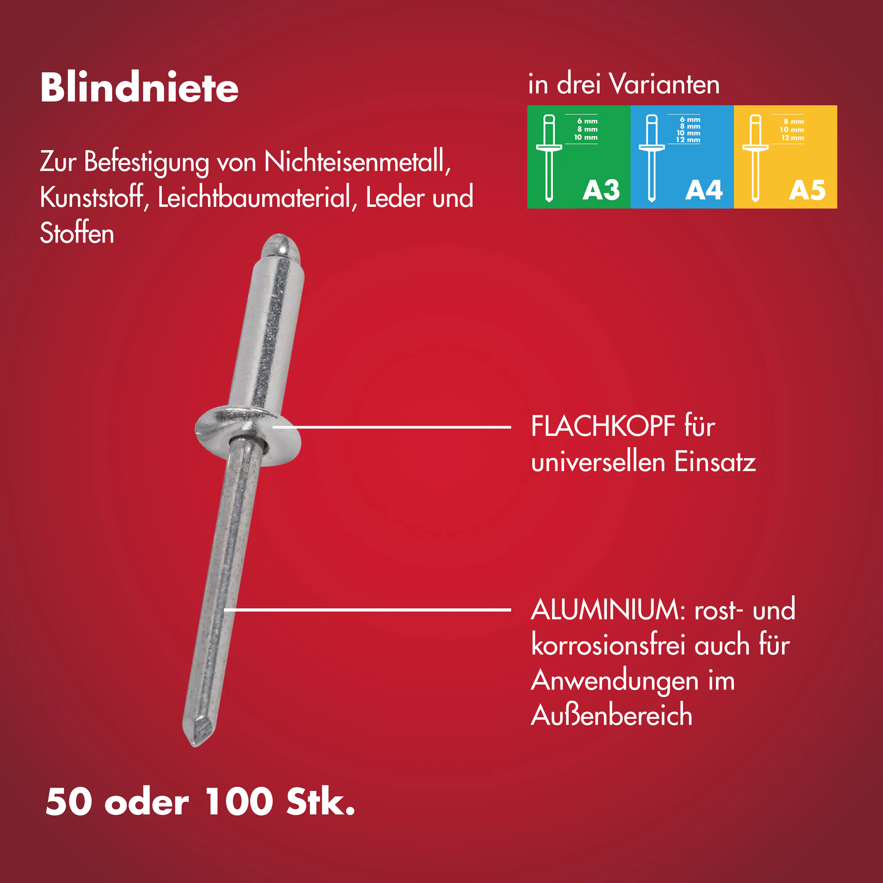 Arrow Blindniete Typ RA Ø 4 x 6 mm Aluminium 50 Stück 