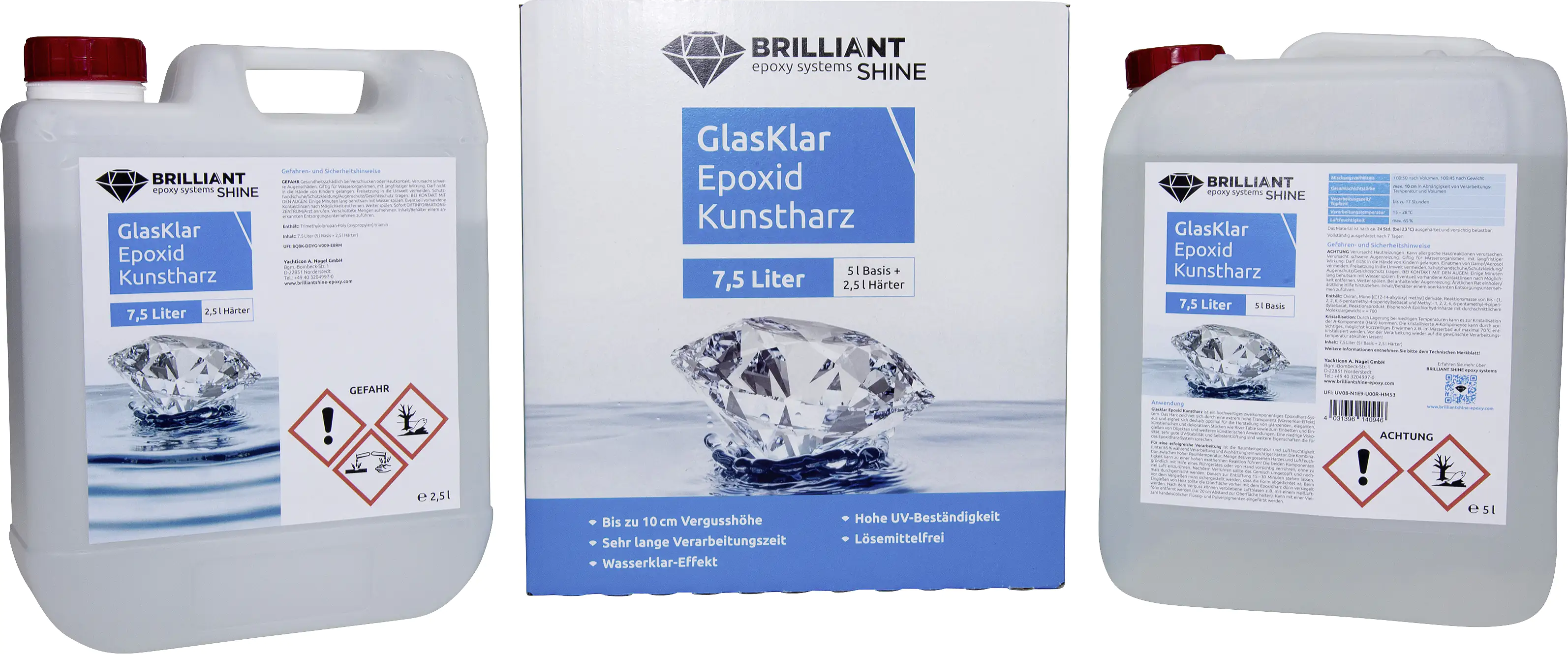 4031396140946_2744033 Brilliant Shine Epoxid Kunstharz Glasklar Epoxidharz A+B, 7,5L