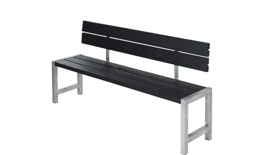 Plus Plankenbank 176 x 38 x 81 cm schwarz mit Rückenlehne