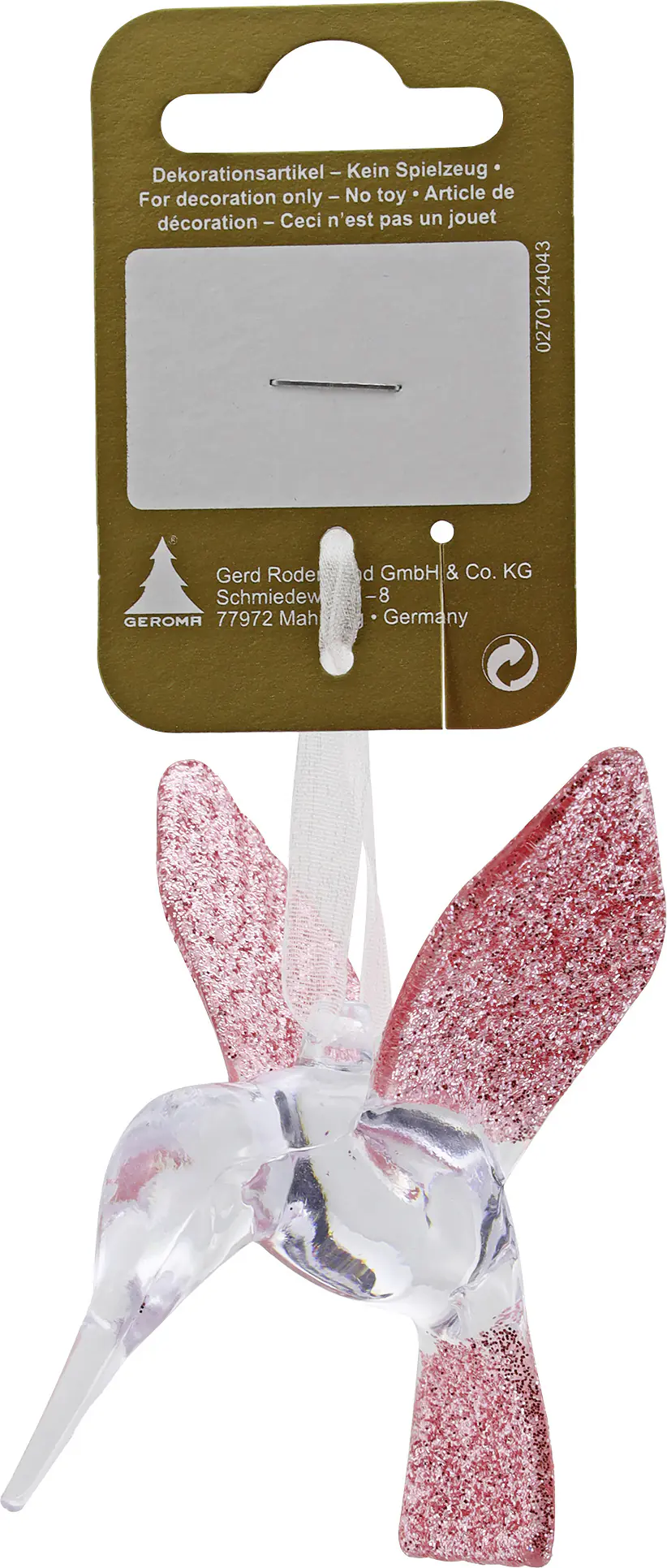 Weihnachtsanhänger Vogel aus Kunststoff 8 cm rosa 1 Stück