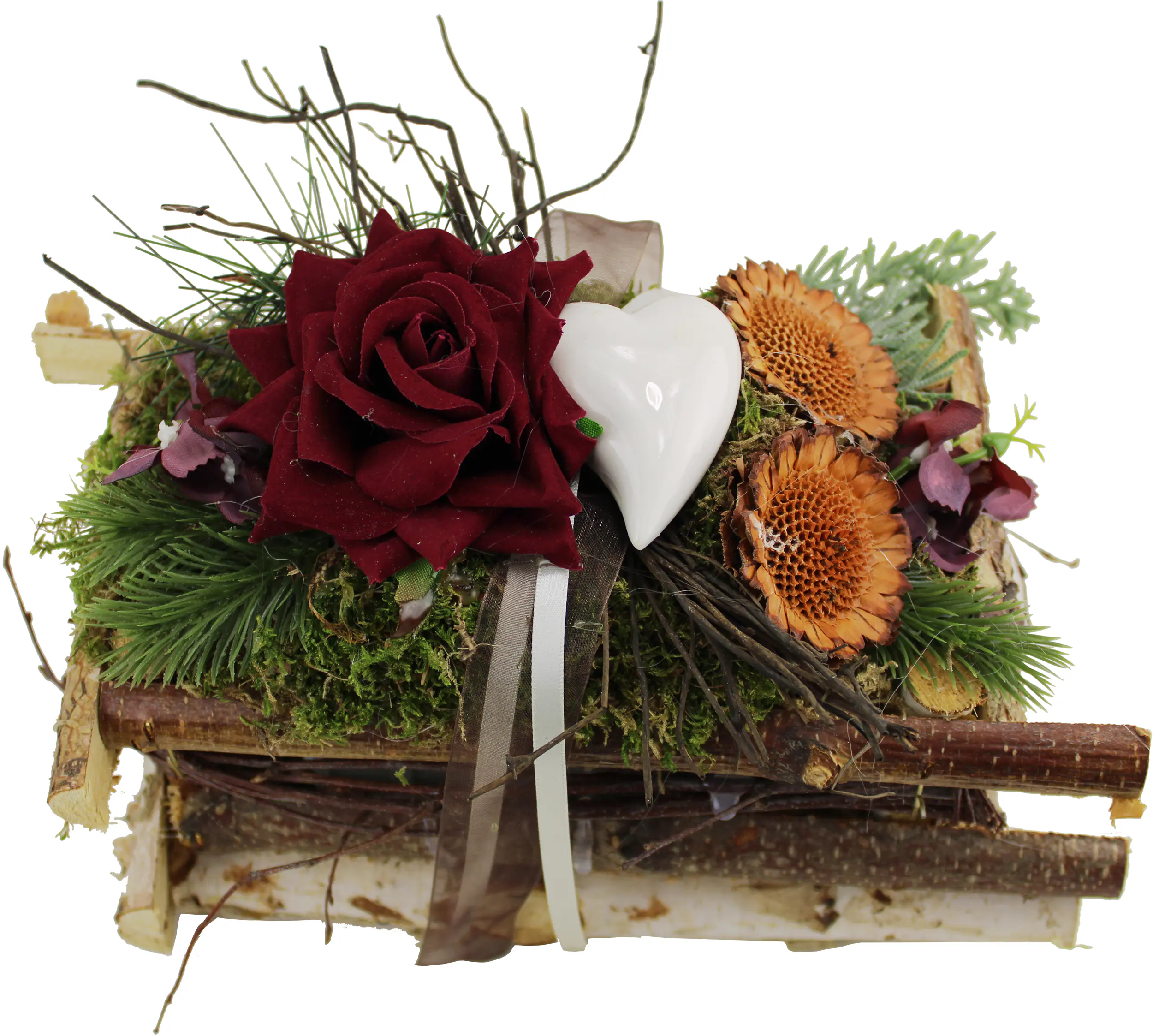 Grabgesteck Birkenkiste burgund
