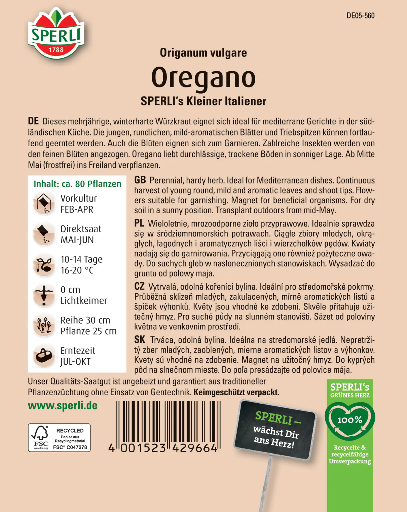 Sperli Oregano Sperli 's Kleiner Italiener Sperli Oregano Sperli 's Kleiner Italiener