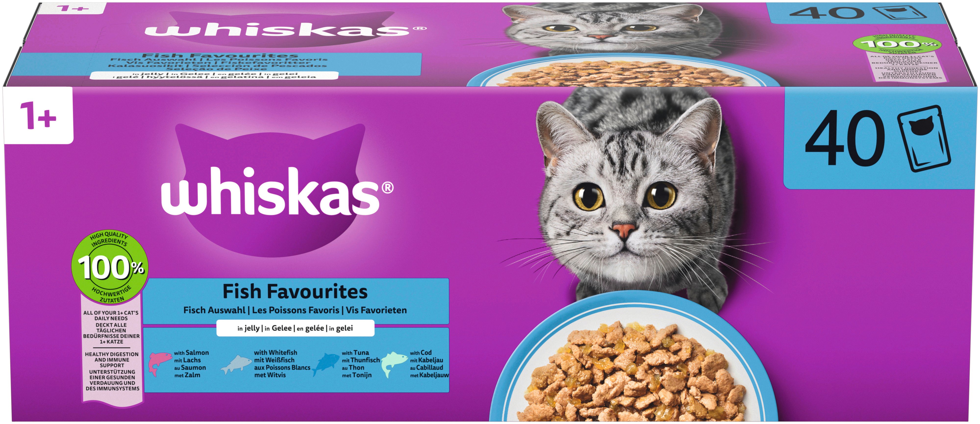 Whiskas Katzennassfutter Adult 40 x 85 g Fisch in Gelee 