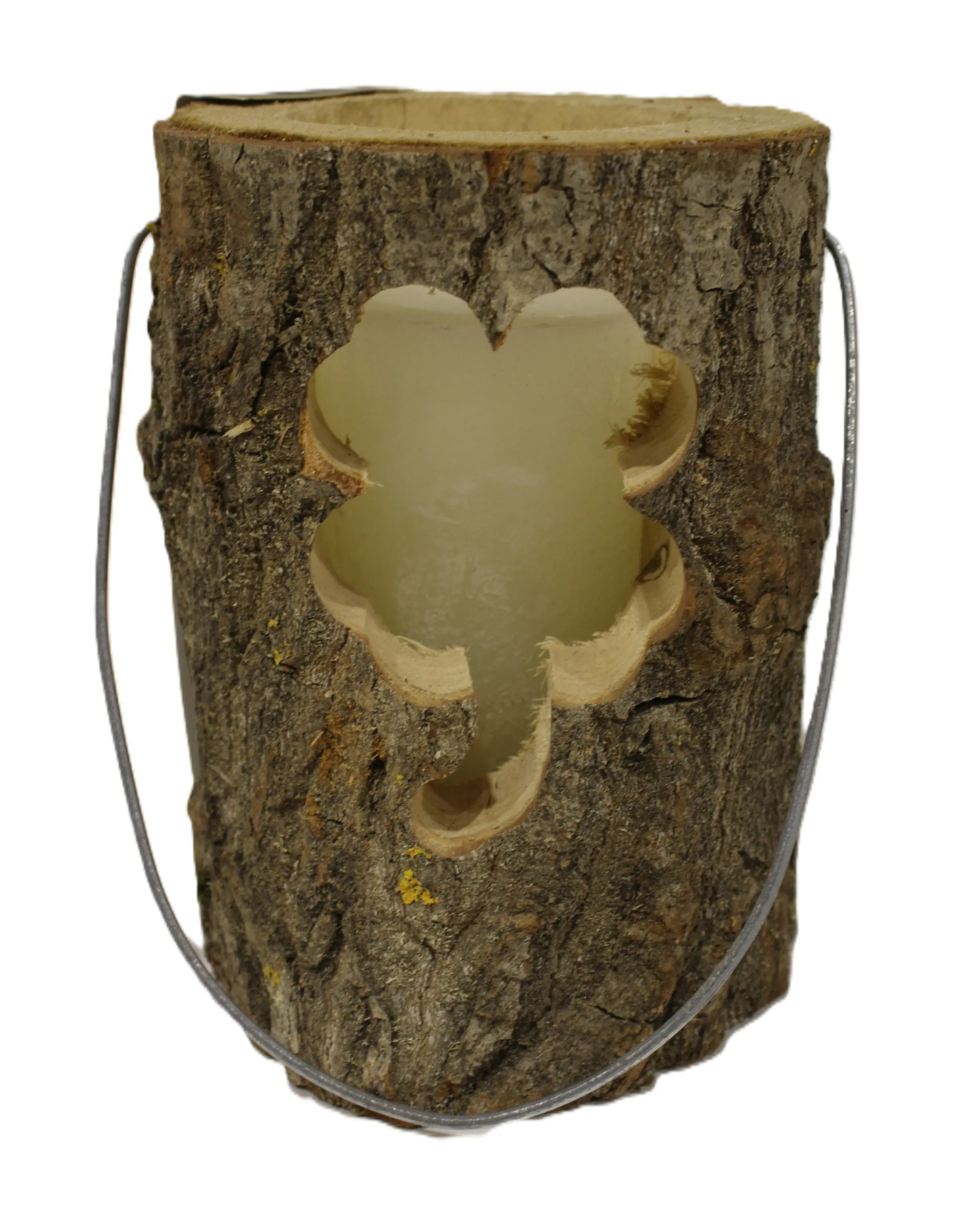 House of Rustic Windlicht aus Holz Kleeblatt Motiv Ø 16 x 18 cm