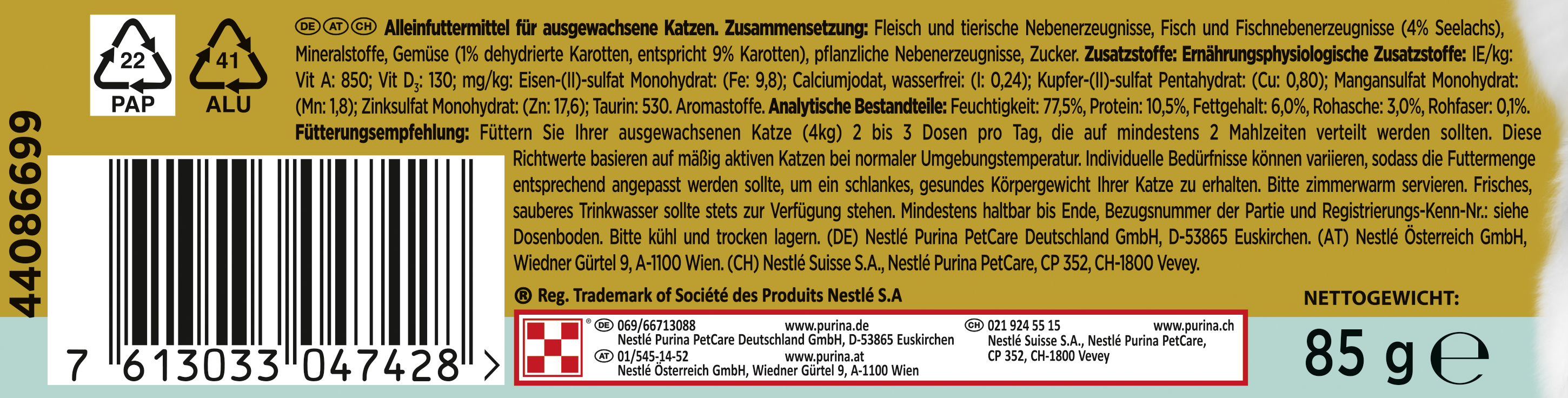 Gourmet Gold Feine Pastete mit Gemüse Seelachs und Karotten 85 g Gourmet Gold Feine Pastete mit Gemüse Seelachs und Karotten 85 g