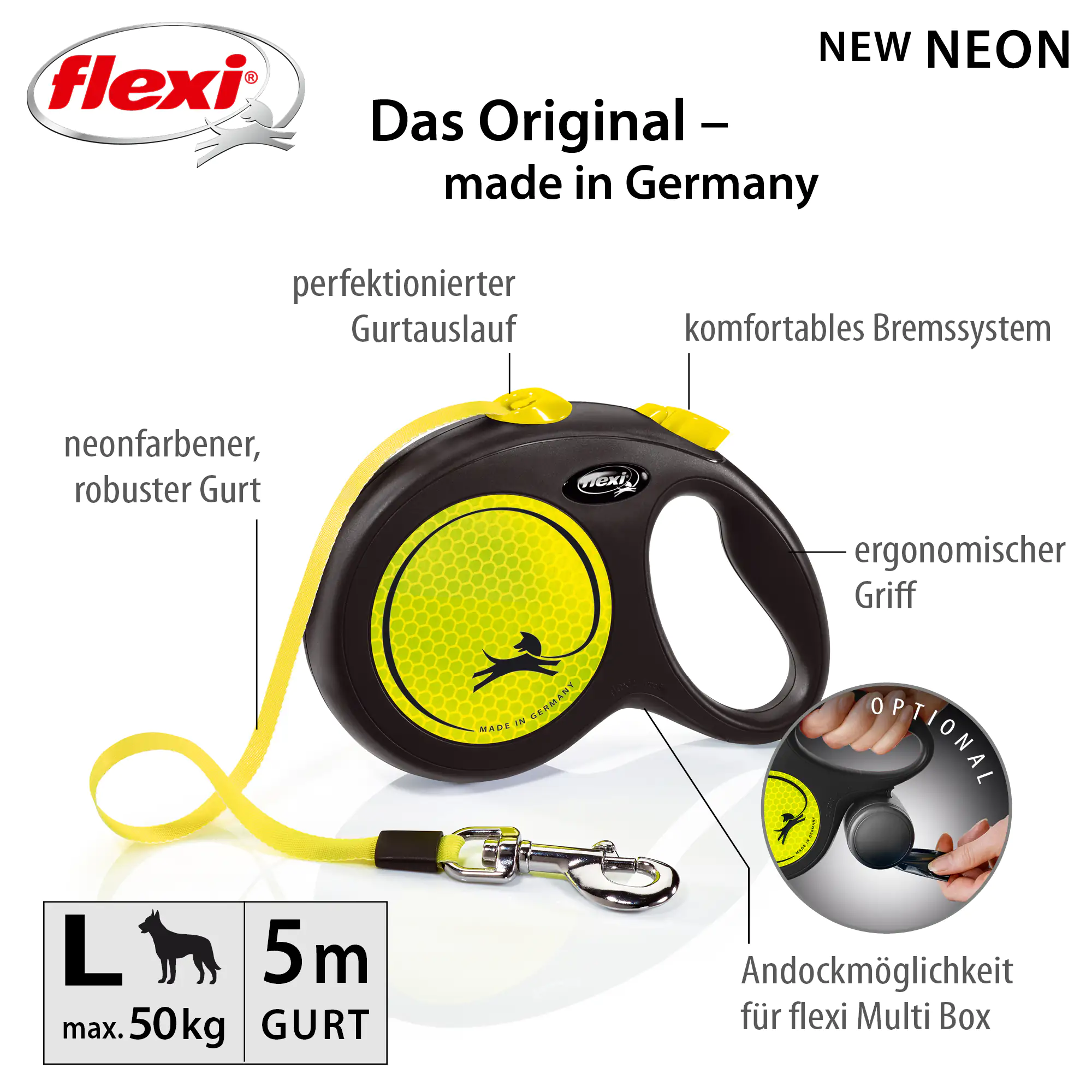 Flexi Hundeleine New Classic L neongelb, Gurt Flexi Hundeleine New Classic L neongelb, Gurt