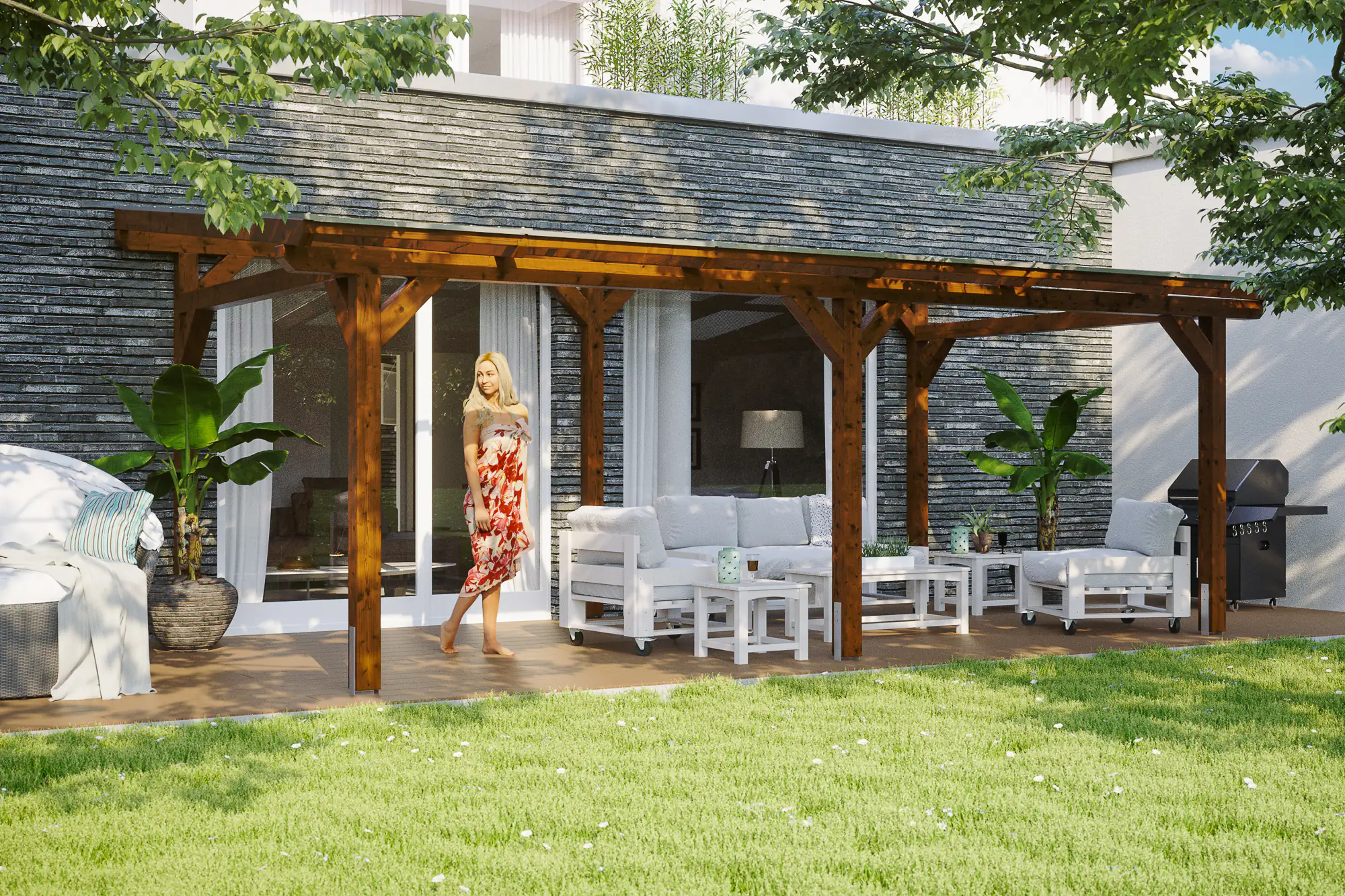 SKAN HOLZ Terrassenüberdachung Siena 648 x 400 cm Leimholz