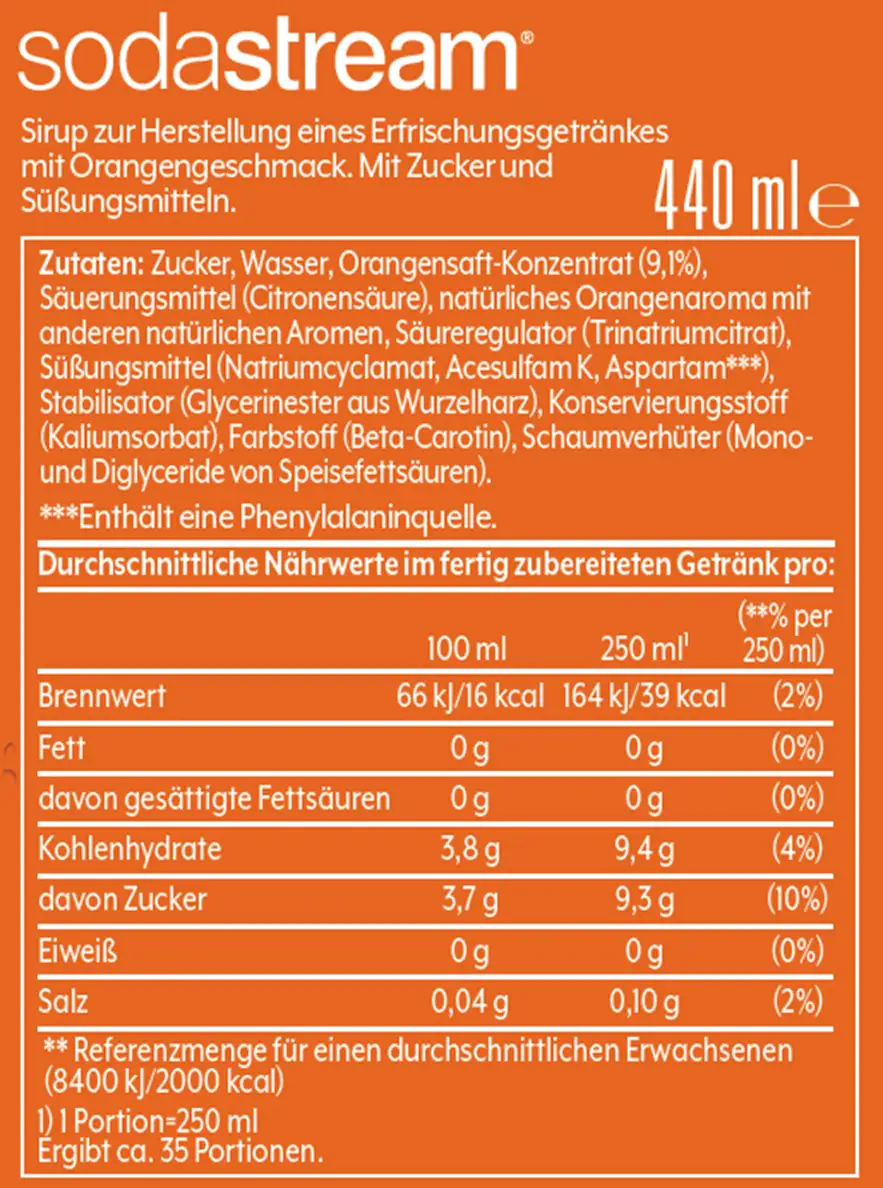 Sodastream Sirup Orange, 440 ml