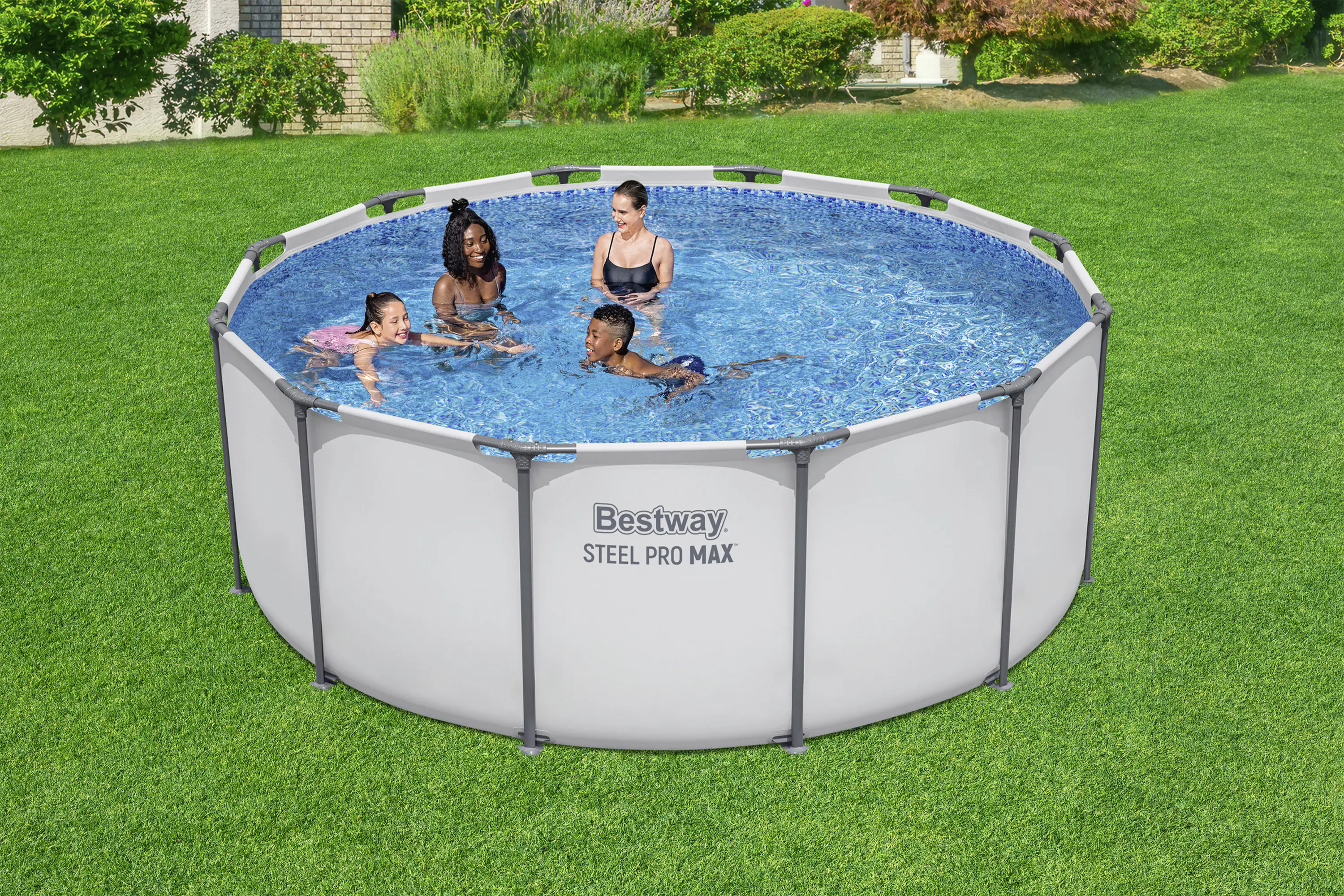 Bestway Steel Pro Max Frame Pool Komplett-Set rund Ø 366 x 122 cm lichtgrau