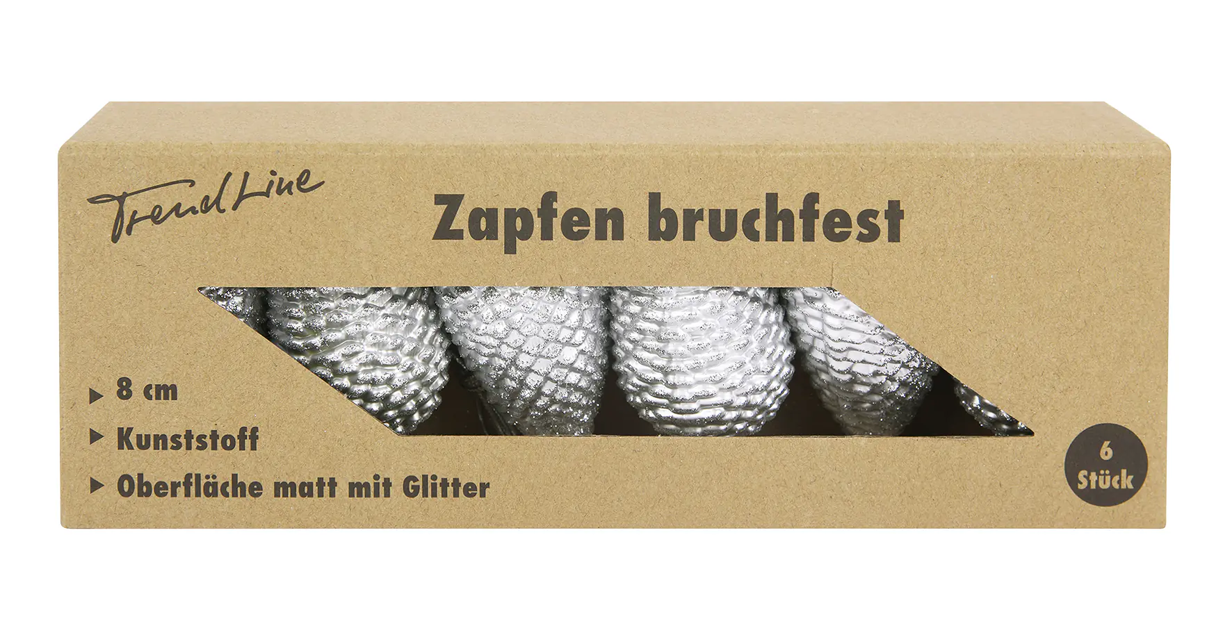 Trendline Weihnachtskugeln Zapfen bruchfest, langlebig 8 cm silber 6 Stück