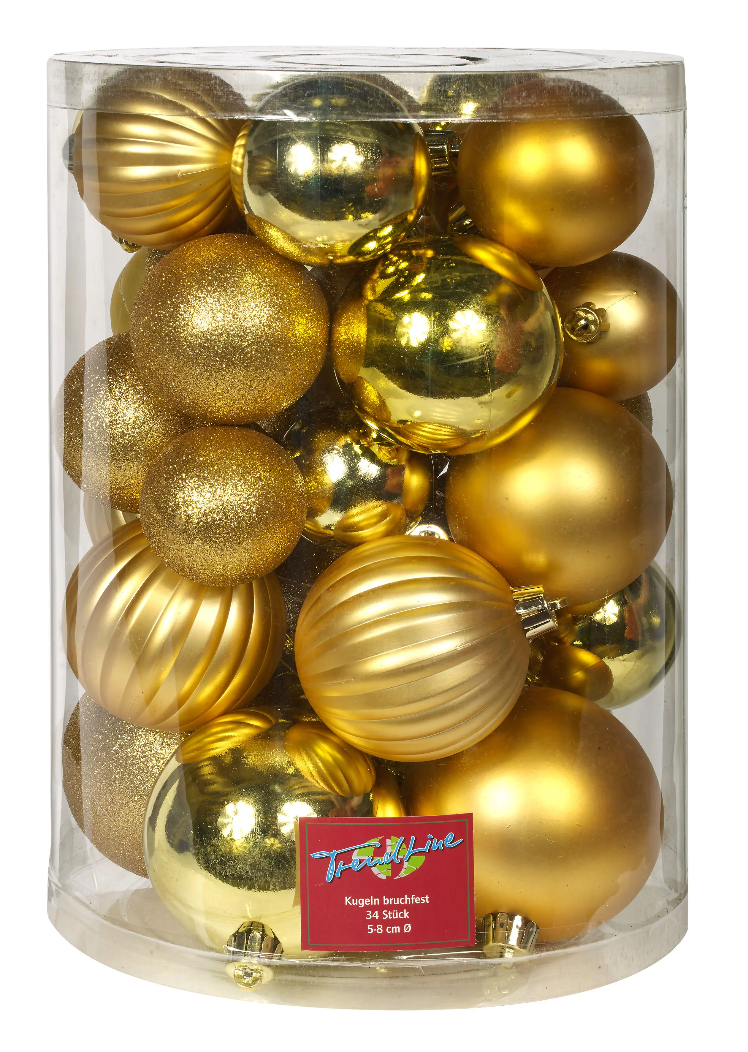 TrendLine Weihnachtskugeln bruchfest, langlebig Ø 5 - 8 cm gold 34 Stück