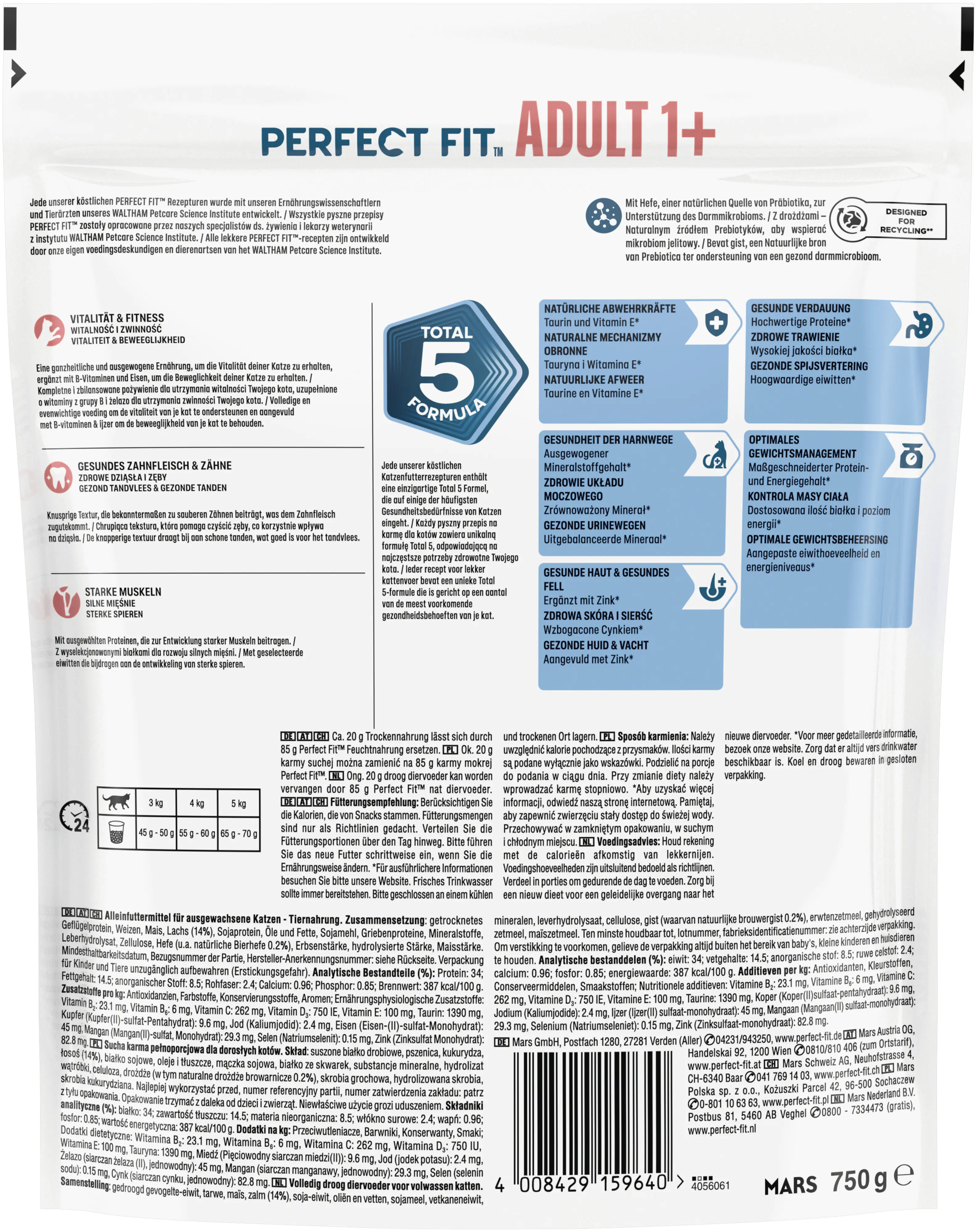 Perfect Fit Adult 1+ mit Lachs Katzenfutter 750g