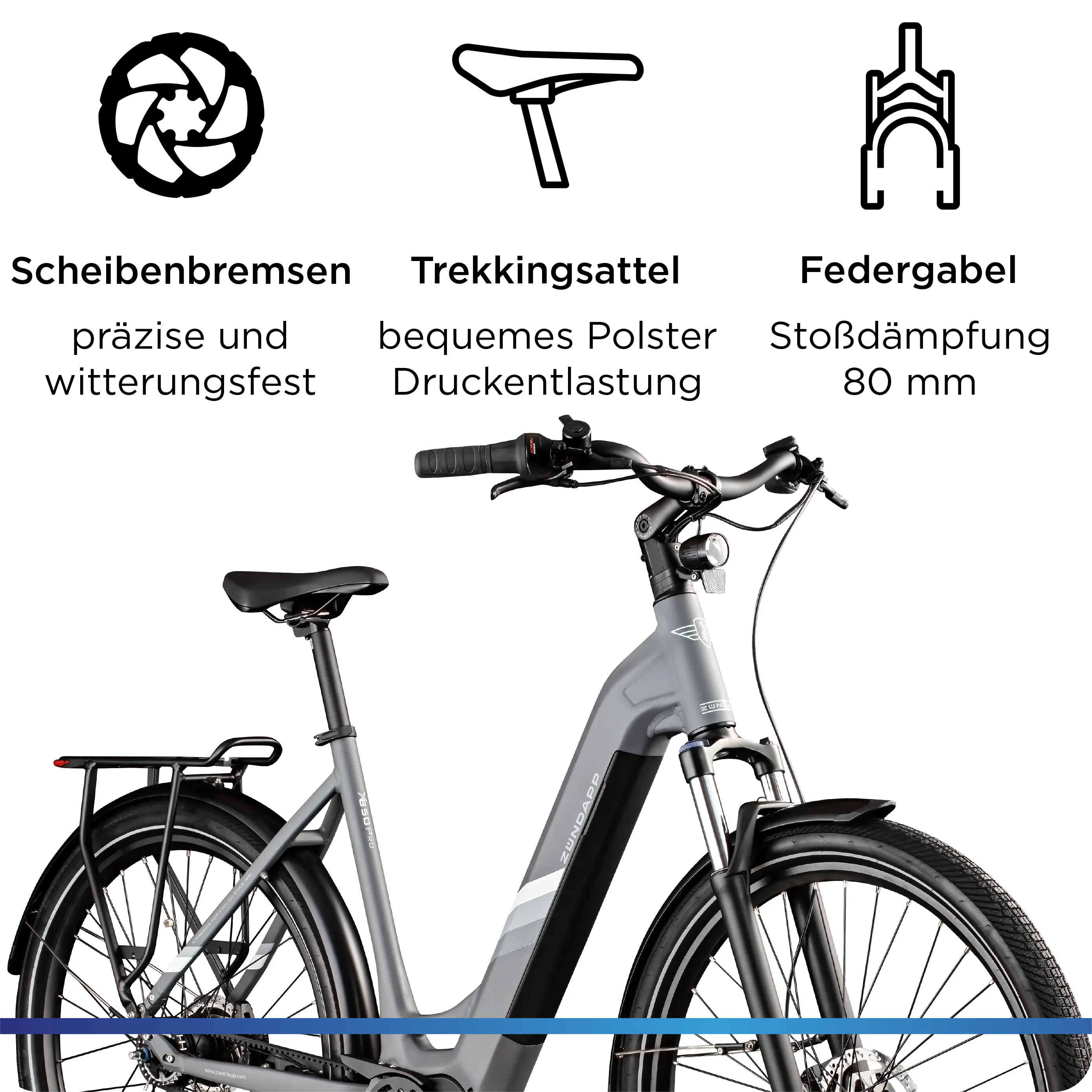 Zündapp E-Bike Trekking X850 Pro 27,5 Zoll 5-Gang 550 Wh grau